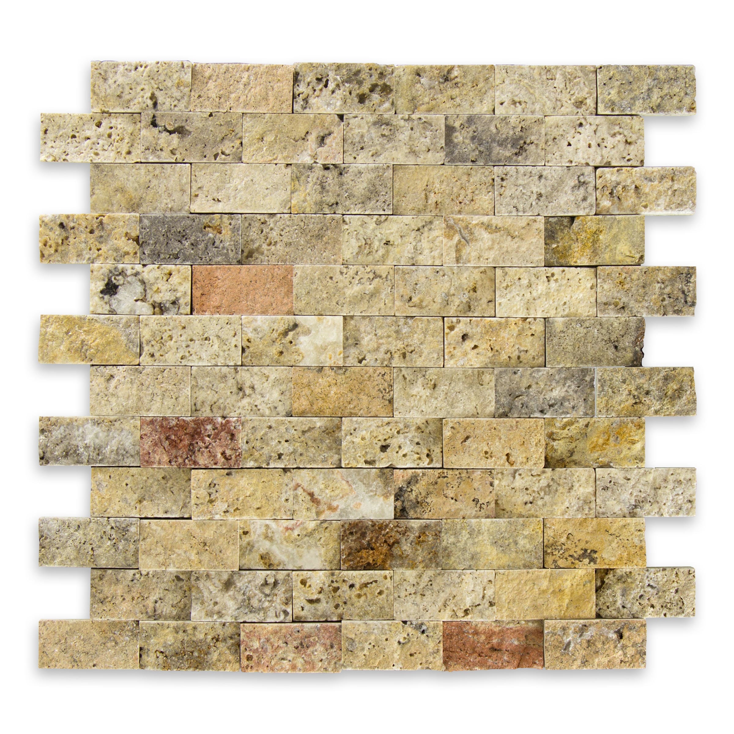 AUTUMN LEAVES: Travertine 1"x2" Staggered Joint Mosaic (12 1/4"x12 3/4"x3/8" | Splitface)