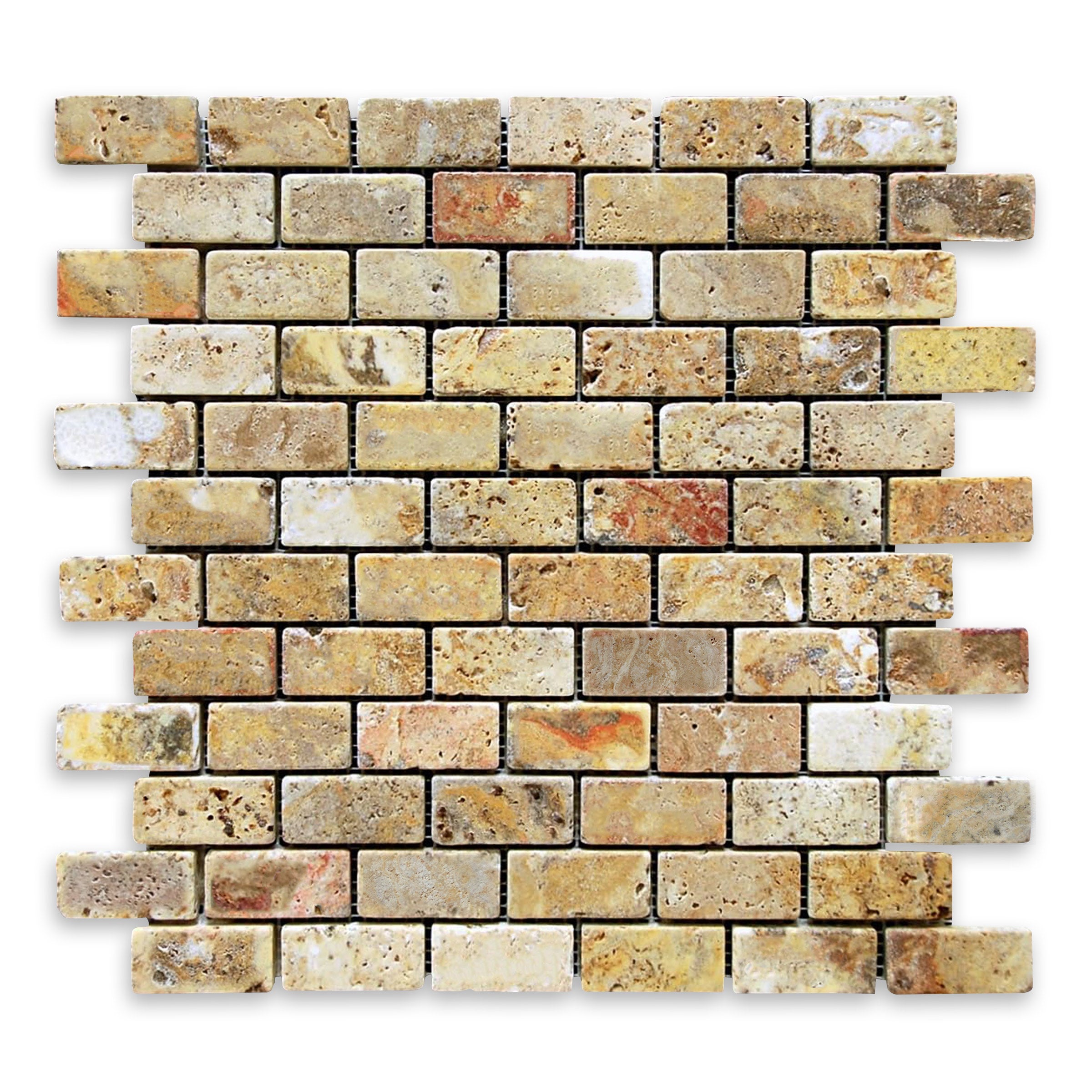 AUTUMN LEAVES: Travertine 1"x2" Staggered Joint Mosaic (12 1/4"x12 3/4"x3/8" | Tumbled)