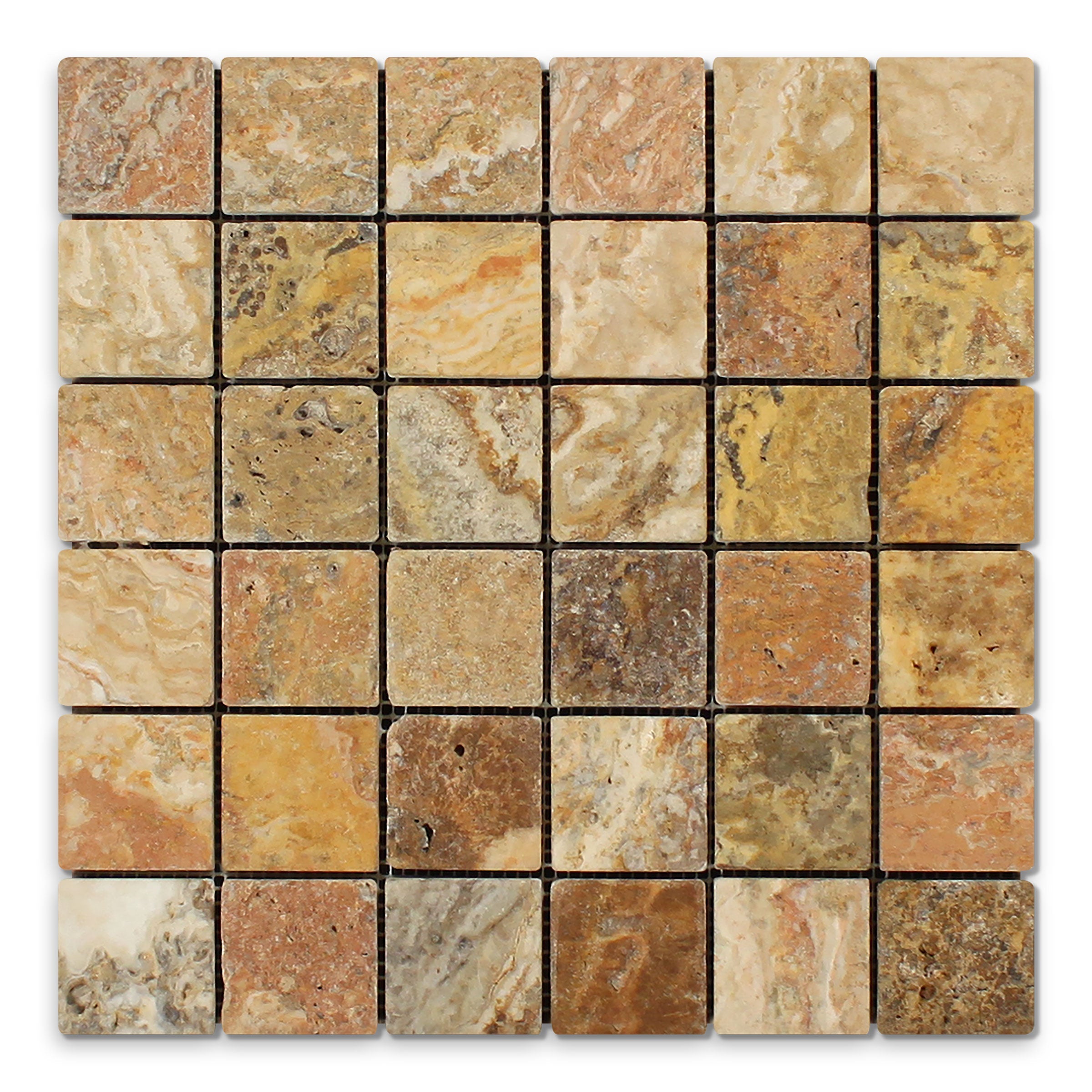 AUTUMN LEAVES: Travertine 2" Straight Stack Mosaic (12"x12"x3/8" | Tumbled)