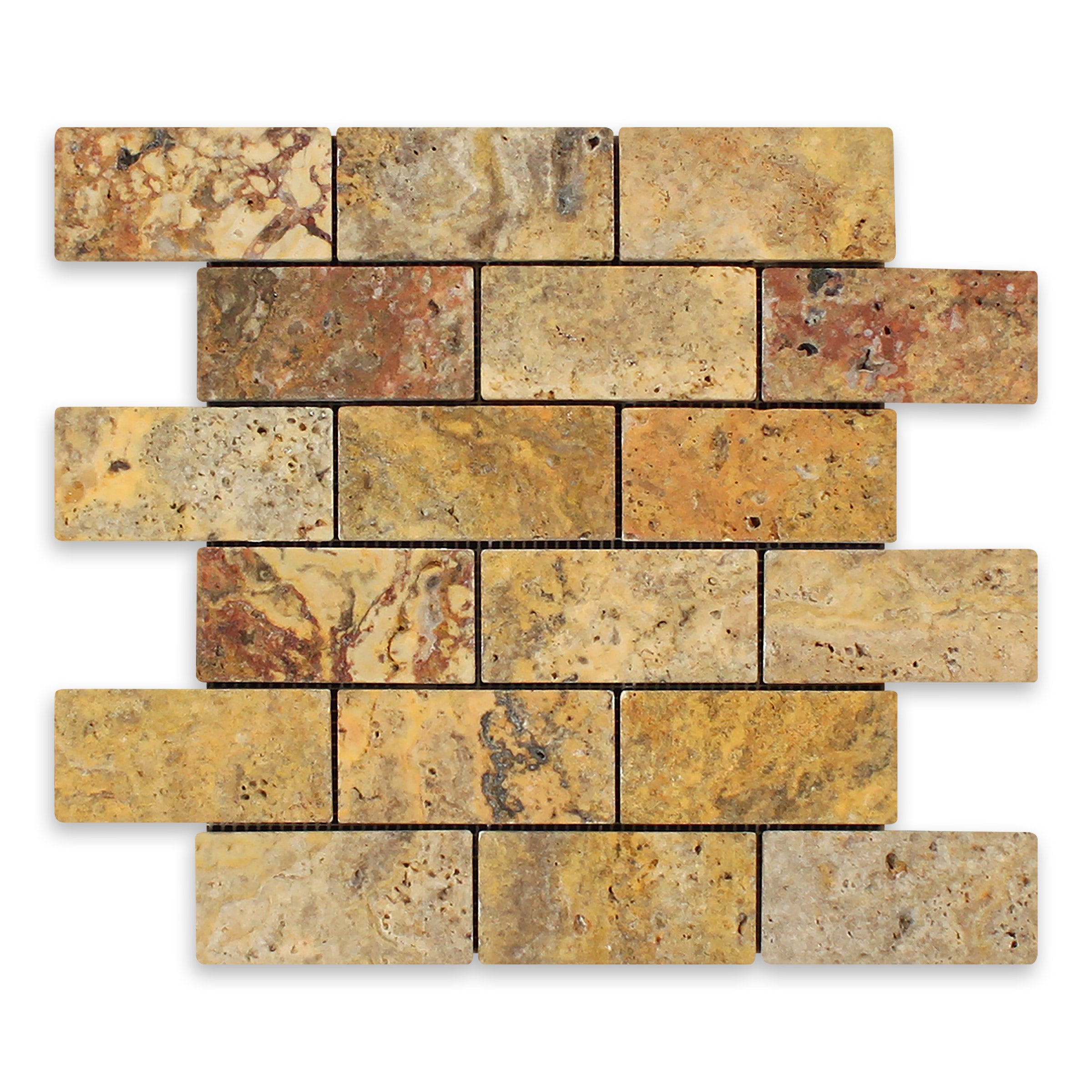 AUTUMN LEAVES: Travertine 2"x4" Staggered Joint Mosaic (11 3/4"x12"x3/8" | Tumbled)