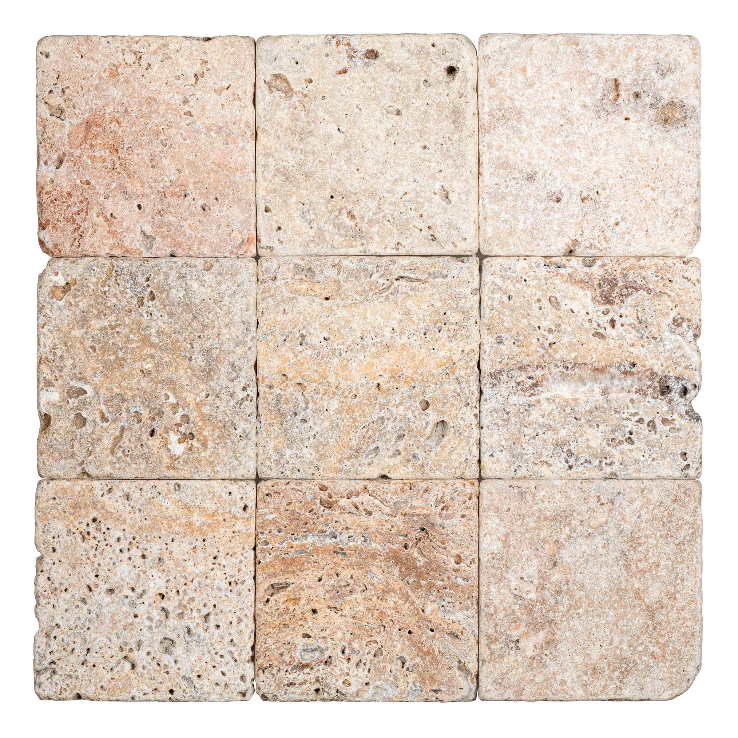 AUTUMN LEAVES: Travertine Square Field Tile (4"x4"x3/8" | Tumbled)