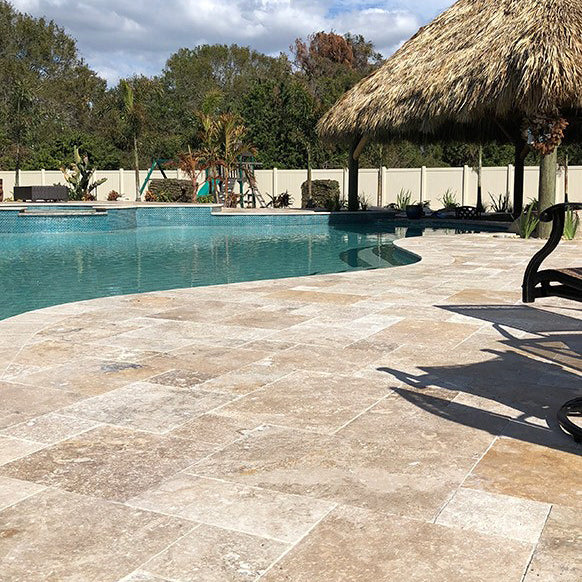 AUTUMN LEAVES: Travertine Square Paving Tile (24"x24"x1 3/16" | Tumbled)