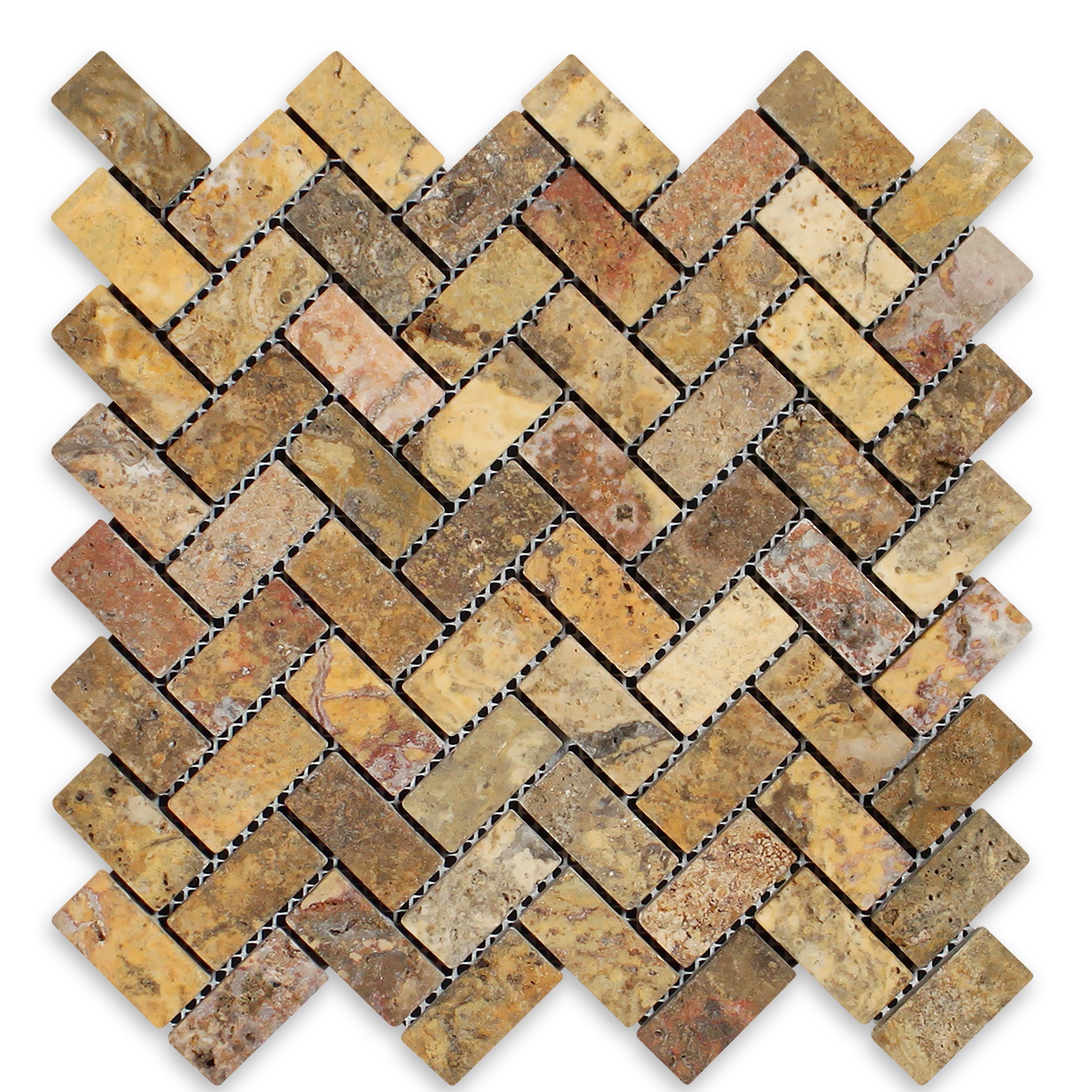 AUTUMN LEAVES: Travertine 1"x2" Herringbone Mosaic (11 1/8"x12"x3/8" | Tumbled)