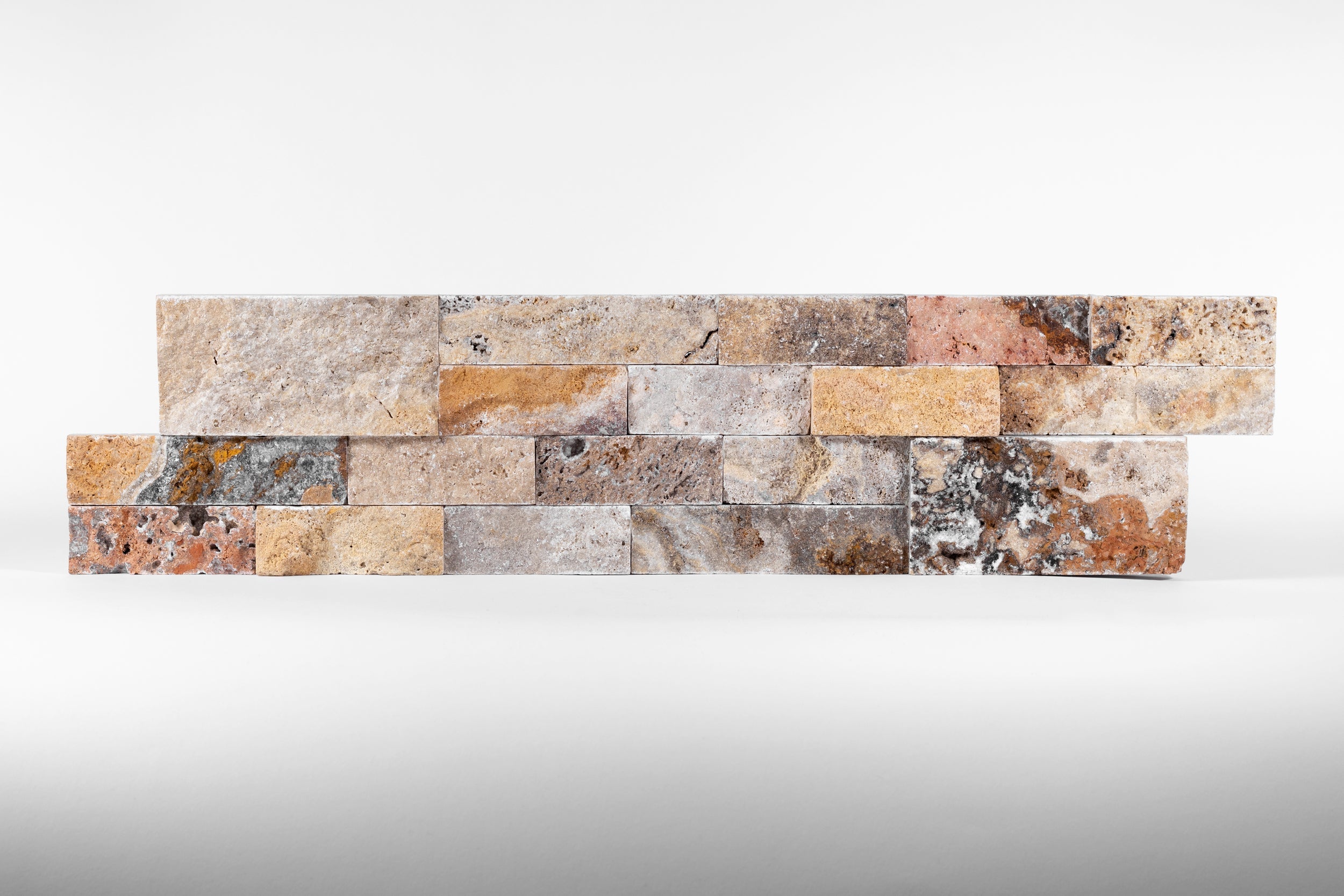 AUTUMN LEAVES: Travertine Ledger Stone Flat Wall Panel (6"x24"x1/2"-1 1/8" | Rockface)