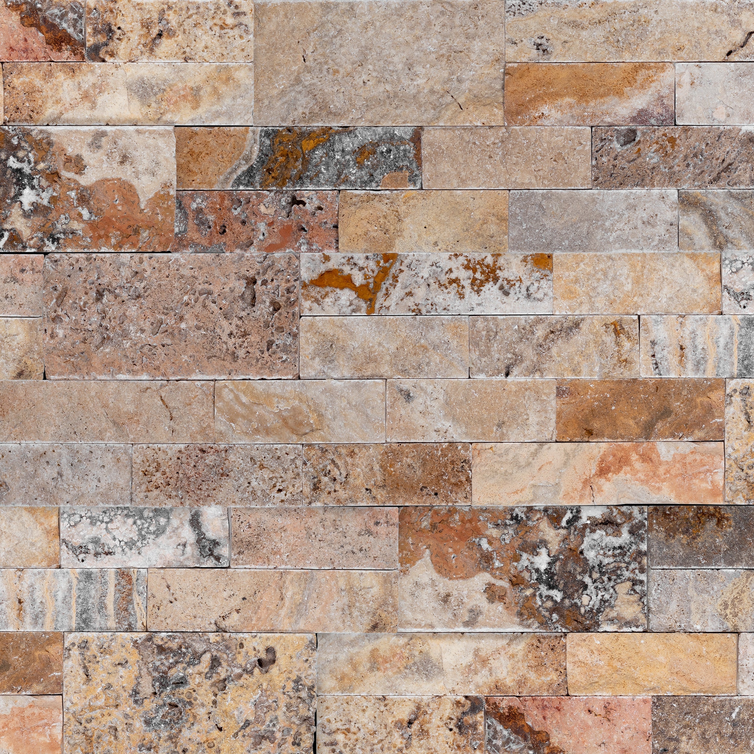 AUTUMN LEAVES: Travertine Ledger Stone Flat Wall Panel (6"x24"x1/2"-1 1/8" | Rockface)