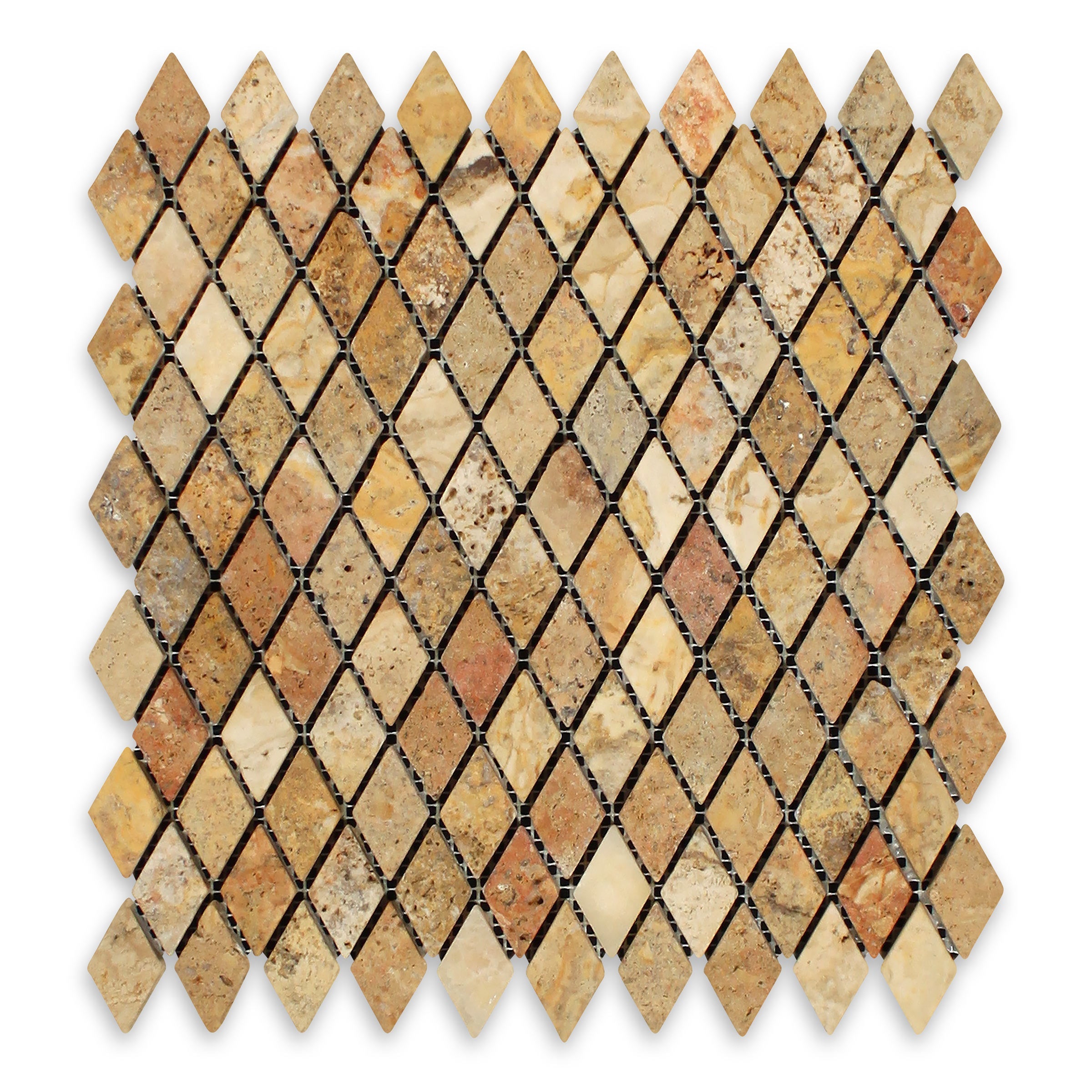 AUTUMN LEAVES: Travertine 1"x2" Rhomboid Mosaic (12"x12 1/4"x3/8" | Tumbled)