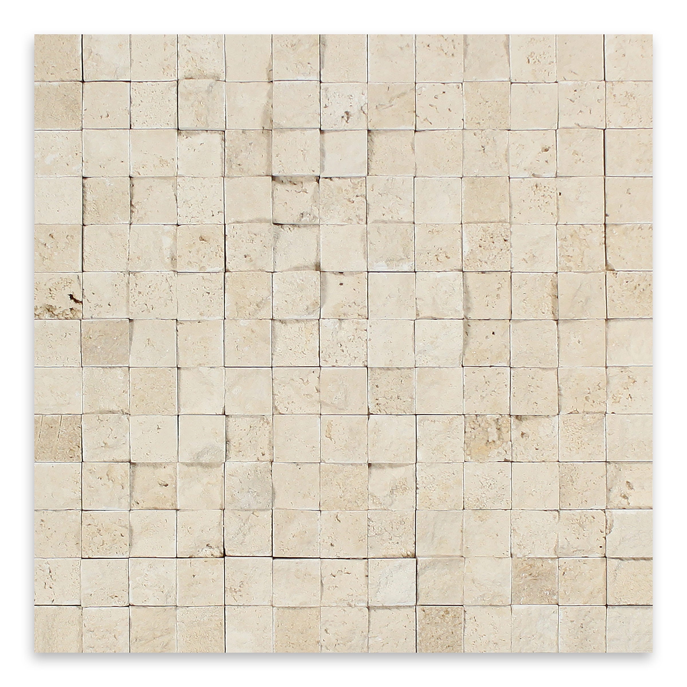 IVORY PREMIUM: Travertine 1" Straight Stack Mosaic (12"x12"x3/8" | Splitface)