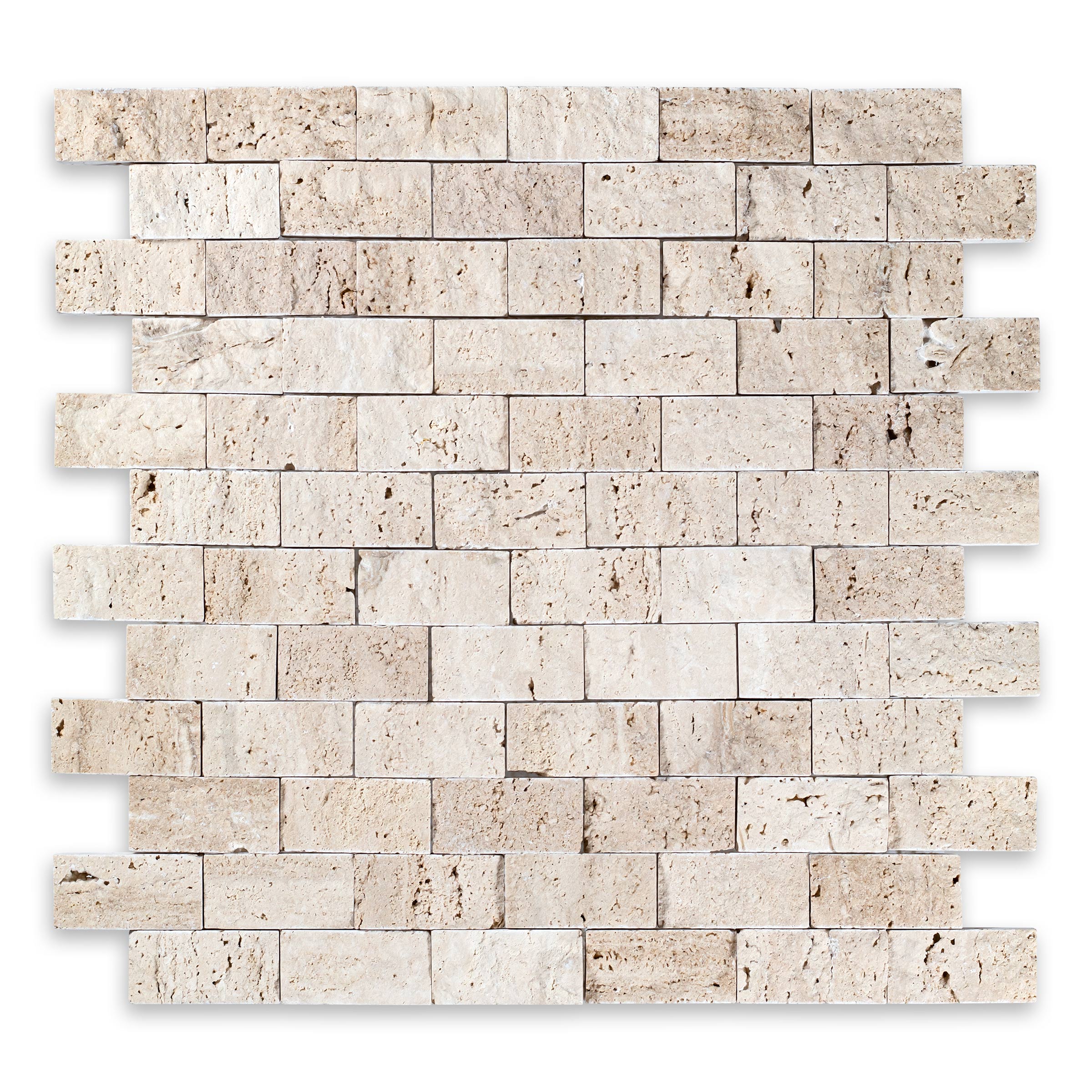 IVORY PREMIUM: Travertine 1"x2" Staggered Joint Mosaic (12 1/4"x12 3/4"x3/8" | Splitface)