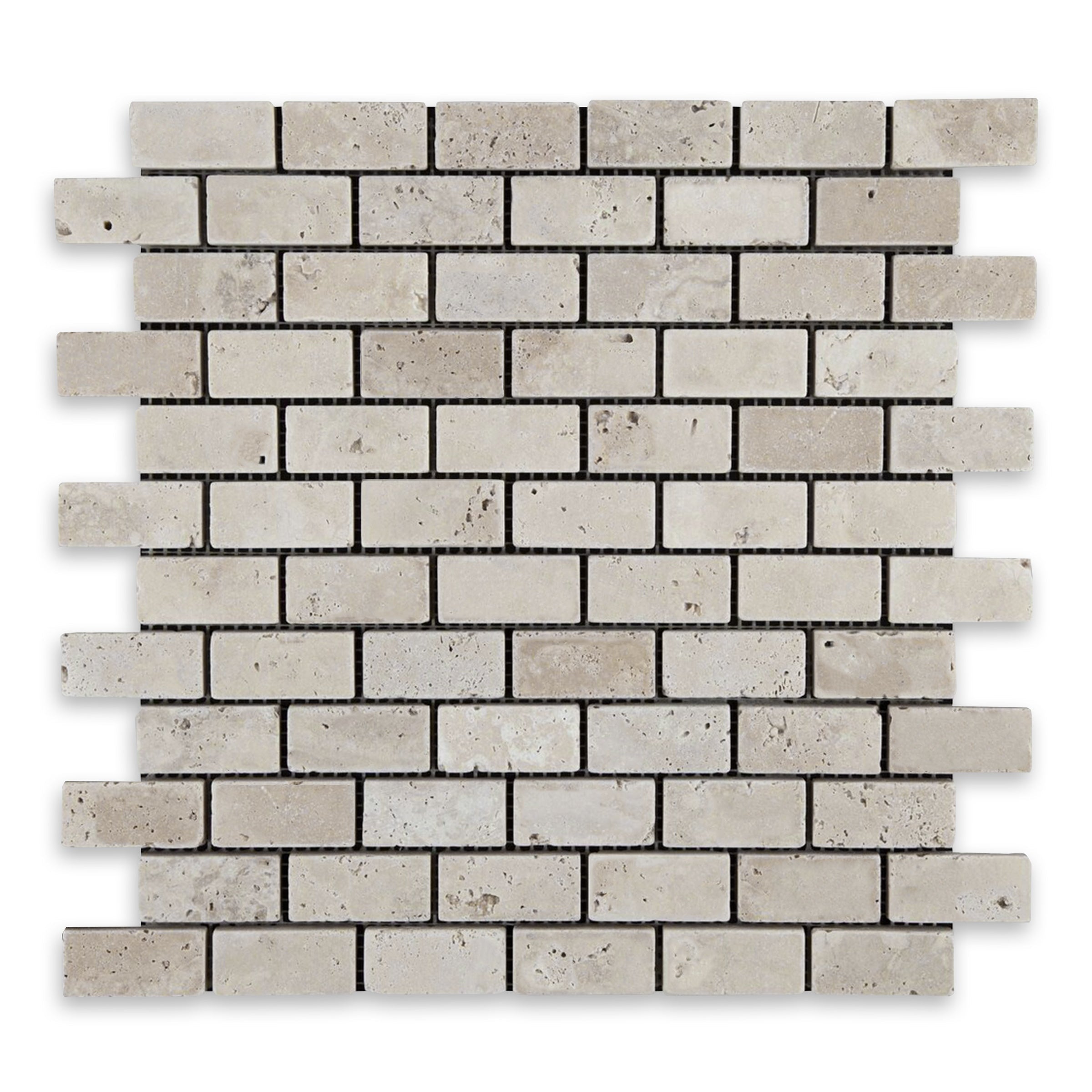 IVORY PREMIUM: Travertine 1"x2" Staggered Joint Mosaic (12 1/4"x12 3/4"x3/8" | Tumbled)