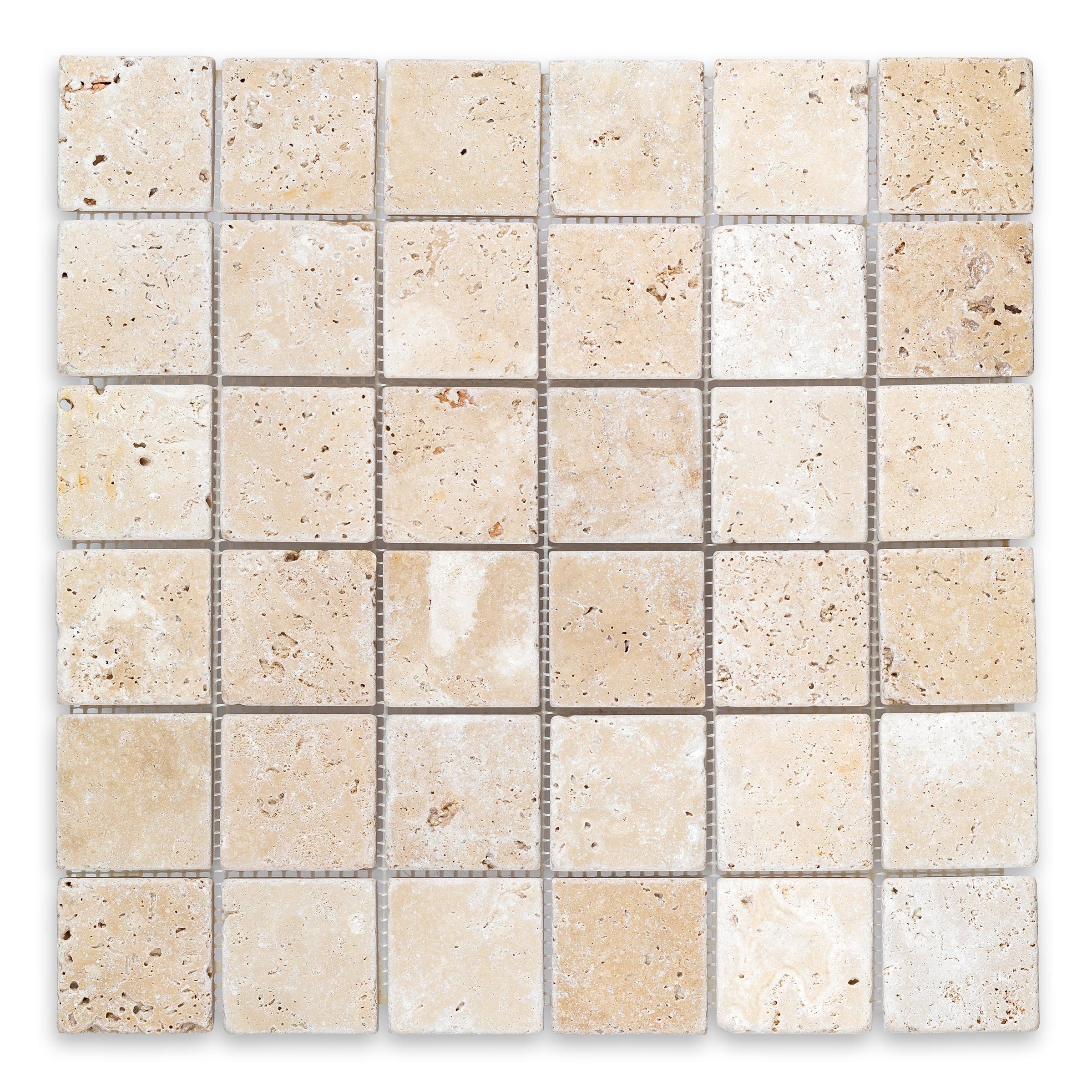 IVORY PREMIUM: Travertine 2" Straight Stack Mosaic (12"x12"x3/8" | Tumbled)