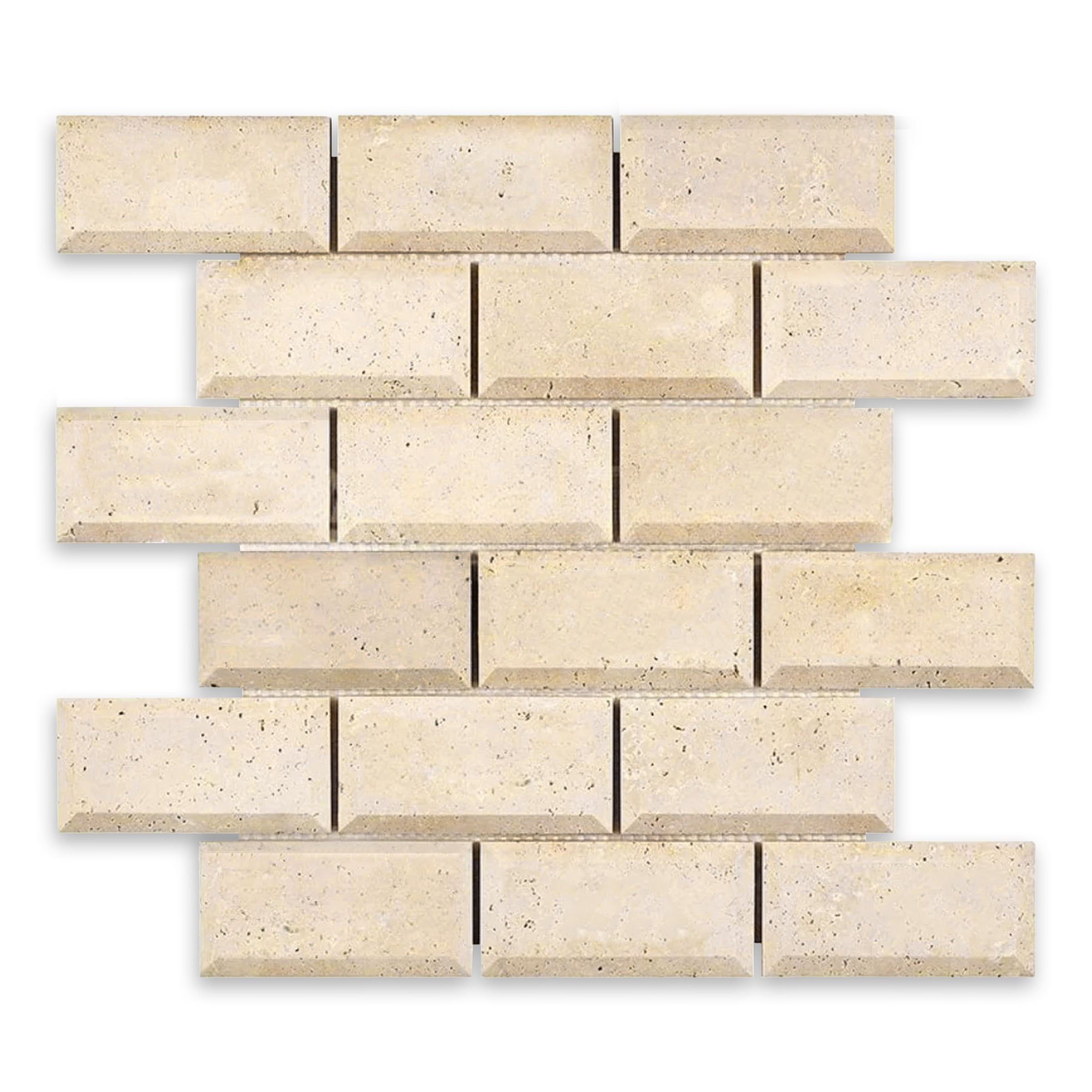 IVORY PREMIUM: Travertine Beveled 2"x4" Staggered Joint Mosaic (11 7/8"x11 7/8"x3/8" | Honed)