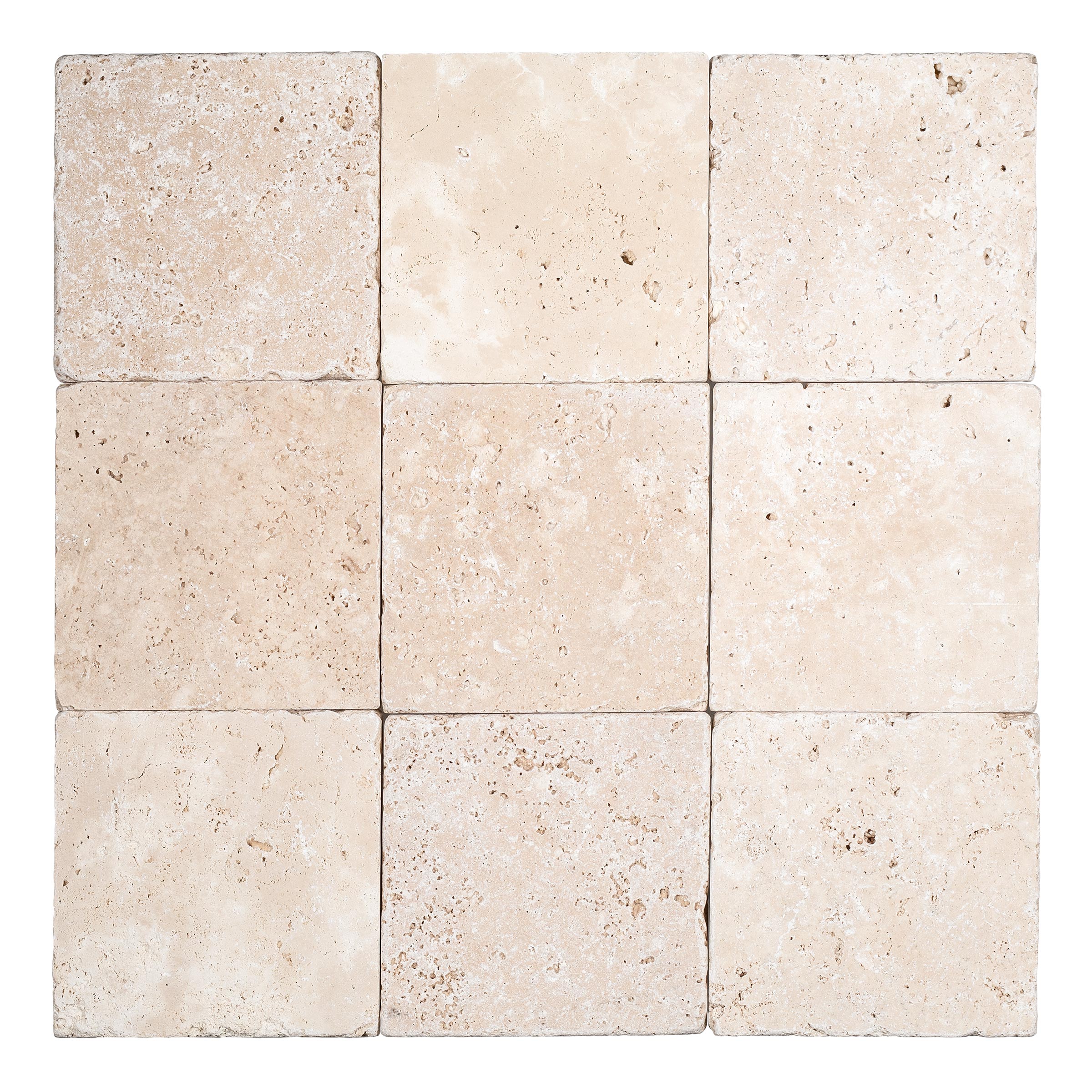 IVORY PREMIUM: Travertine Square Field Tile (4"x4"x3/8" | Tumbled)