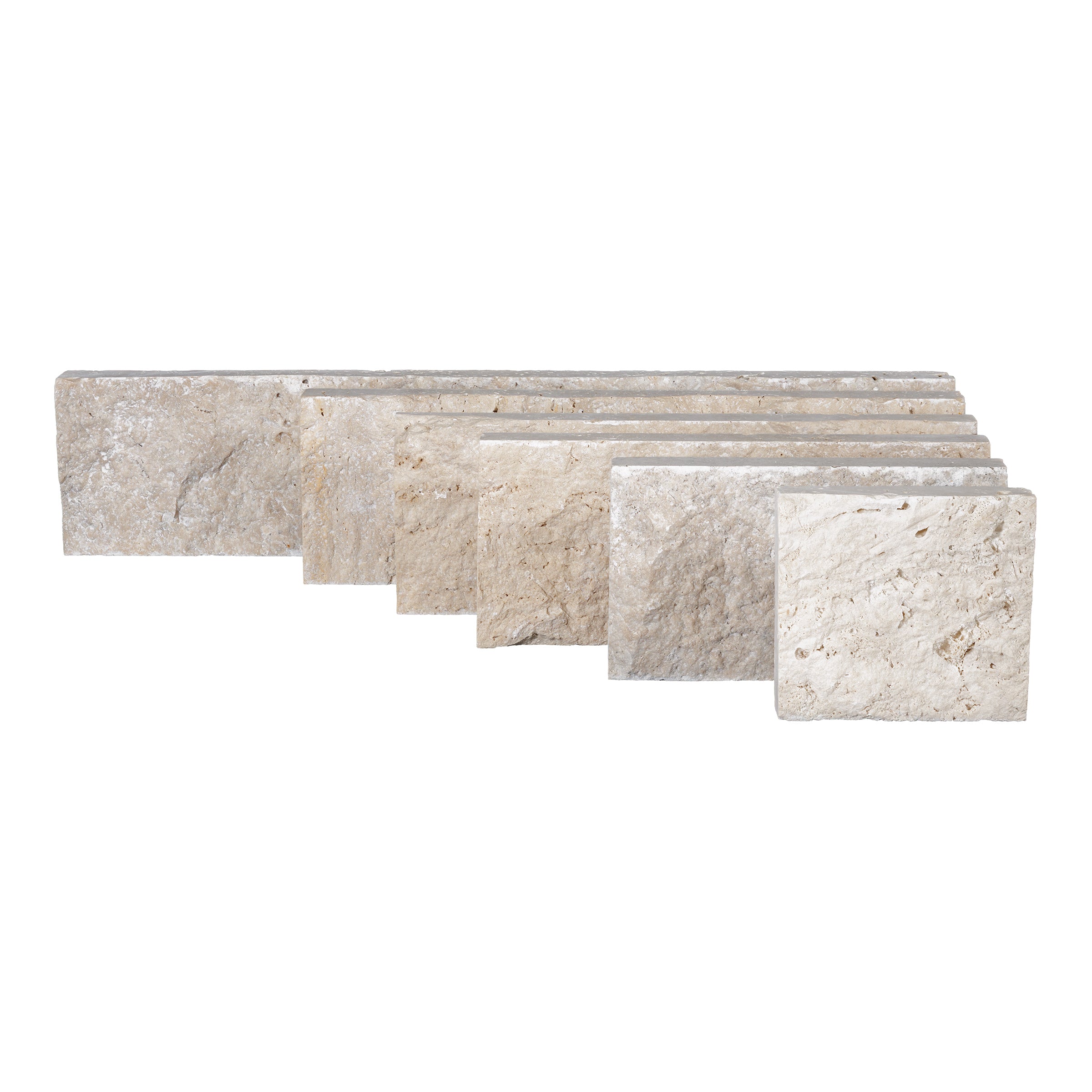 IVORY PREMIUM: Travertine Random Length Wall Veneer Flats Set (4"xRx7/8"- 1 1/4" | Splitface)