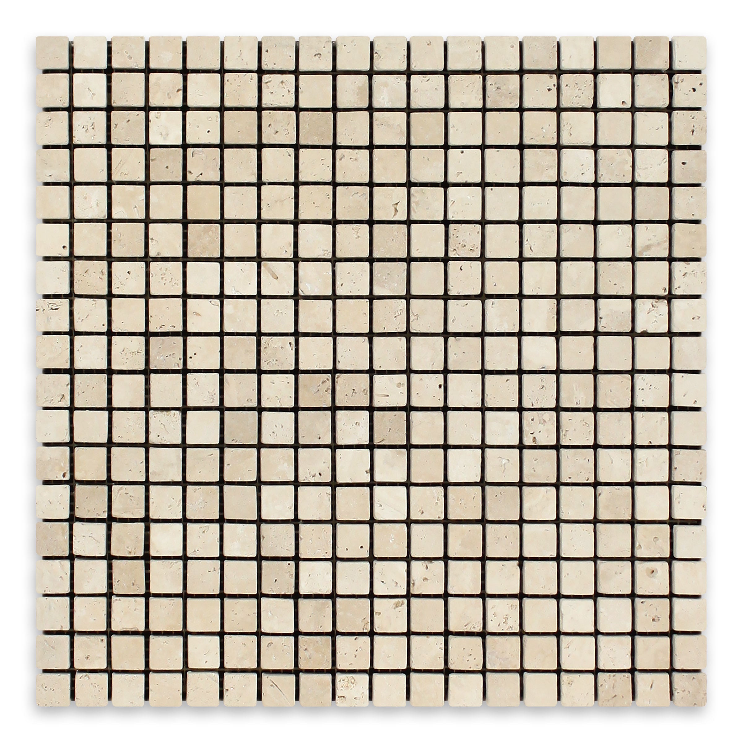 IVORY PREMIUM: Travertine 5/8" Straight Stack Mosaic (12"x12"x3/8" | Tumbled)