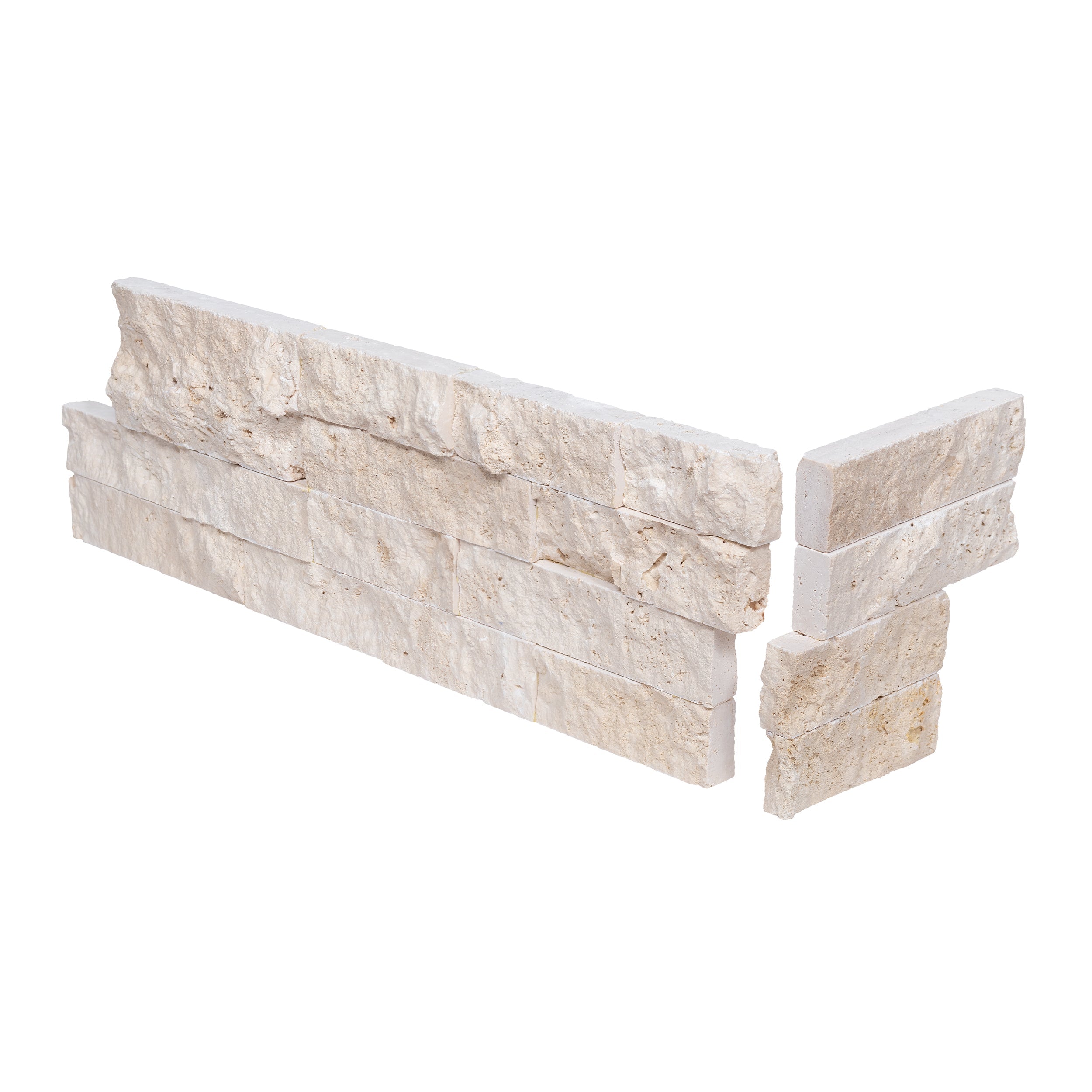 IVORY: Travertine Ledger Stone Smart Corner Wall Panel (6"x6", 6"x18" | Rockface)