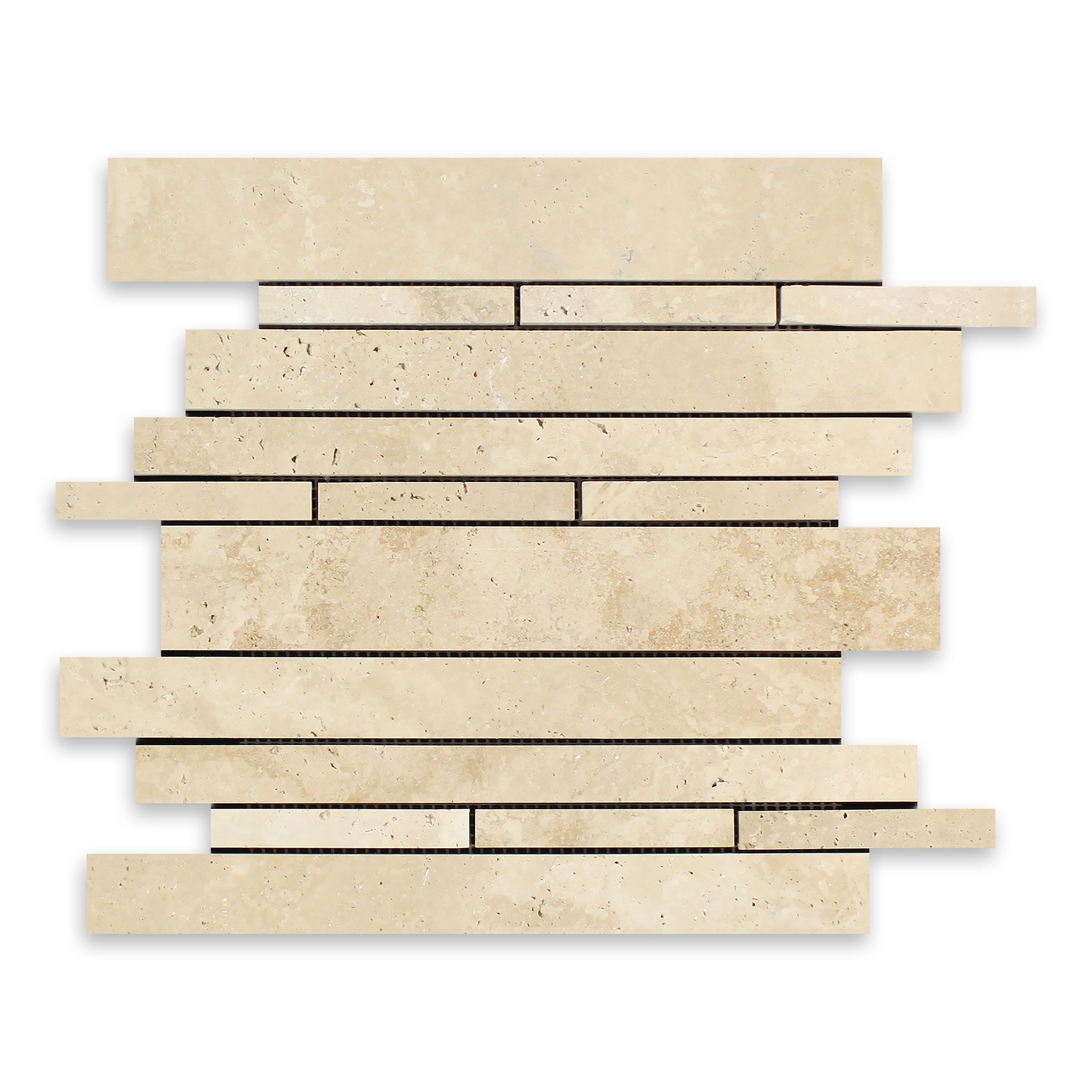 IVORY PREMIUM: Travertine Multiwidth Random Strip Mosaic (12"x12"x3/8" | Honed)