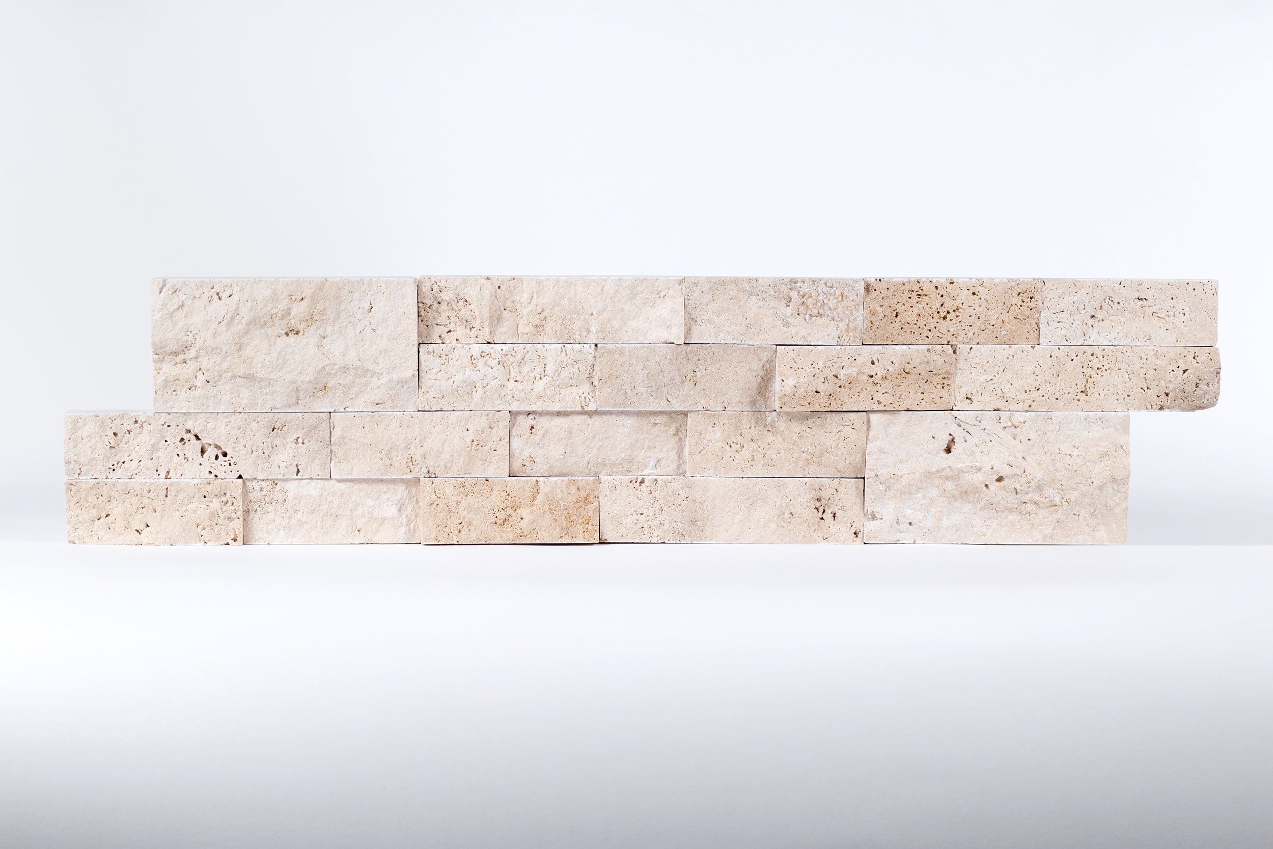 IVORY: Travertine Ledger Stone Flat Wall Panel (6"x24"x1/2"-1 1/4" | Rockface)