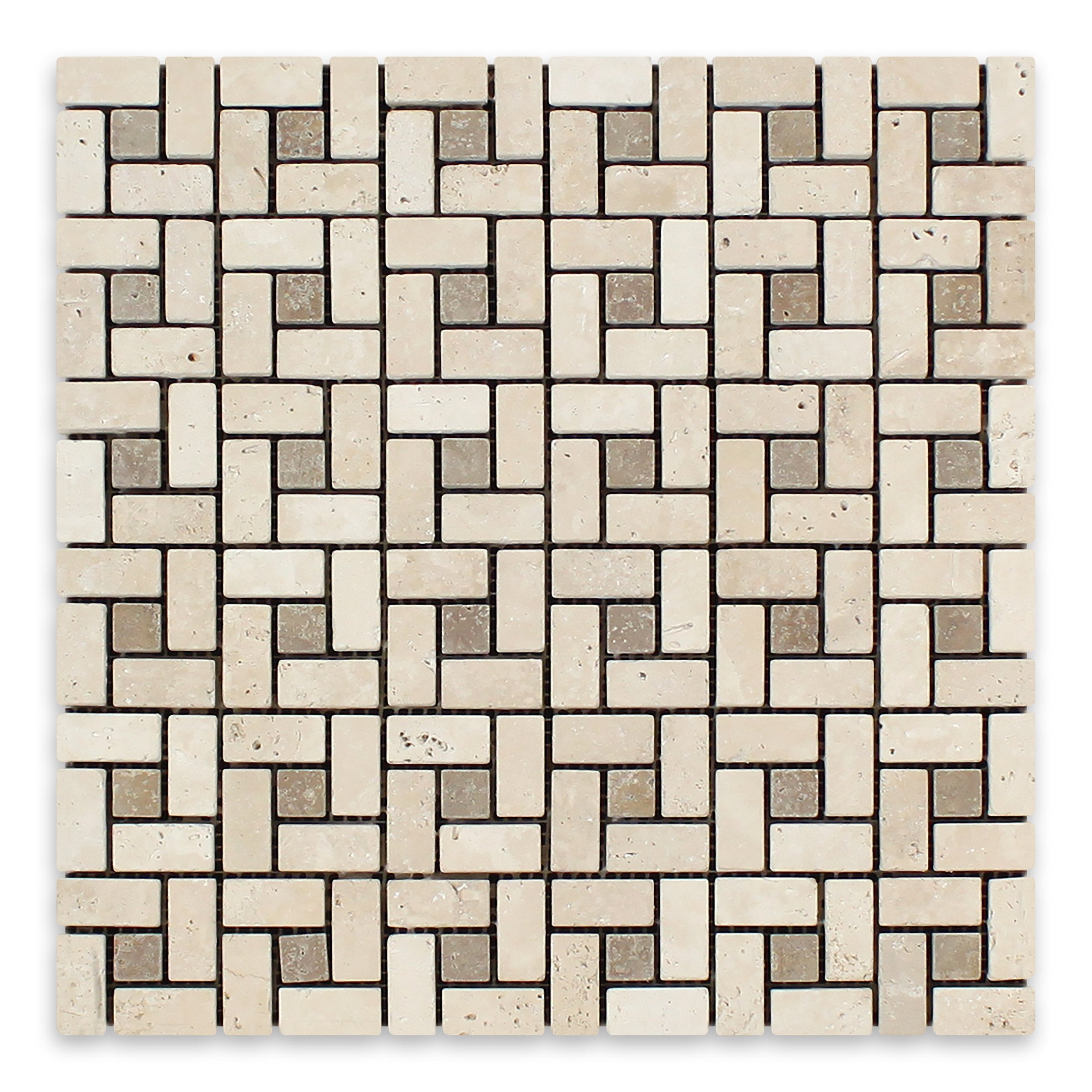 IVORY PREMIUM: Travertine Noce Dot Windmill Mosaic (12"x12"x3/8" | Tumbled)