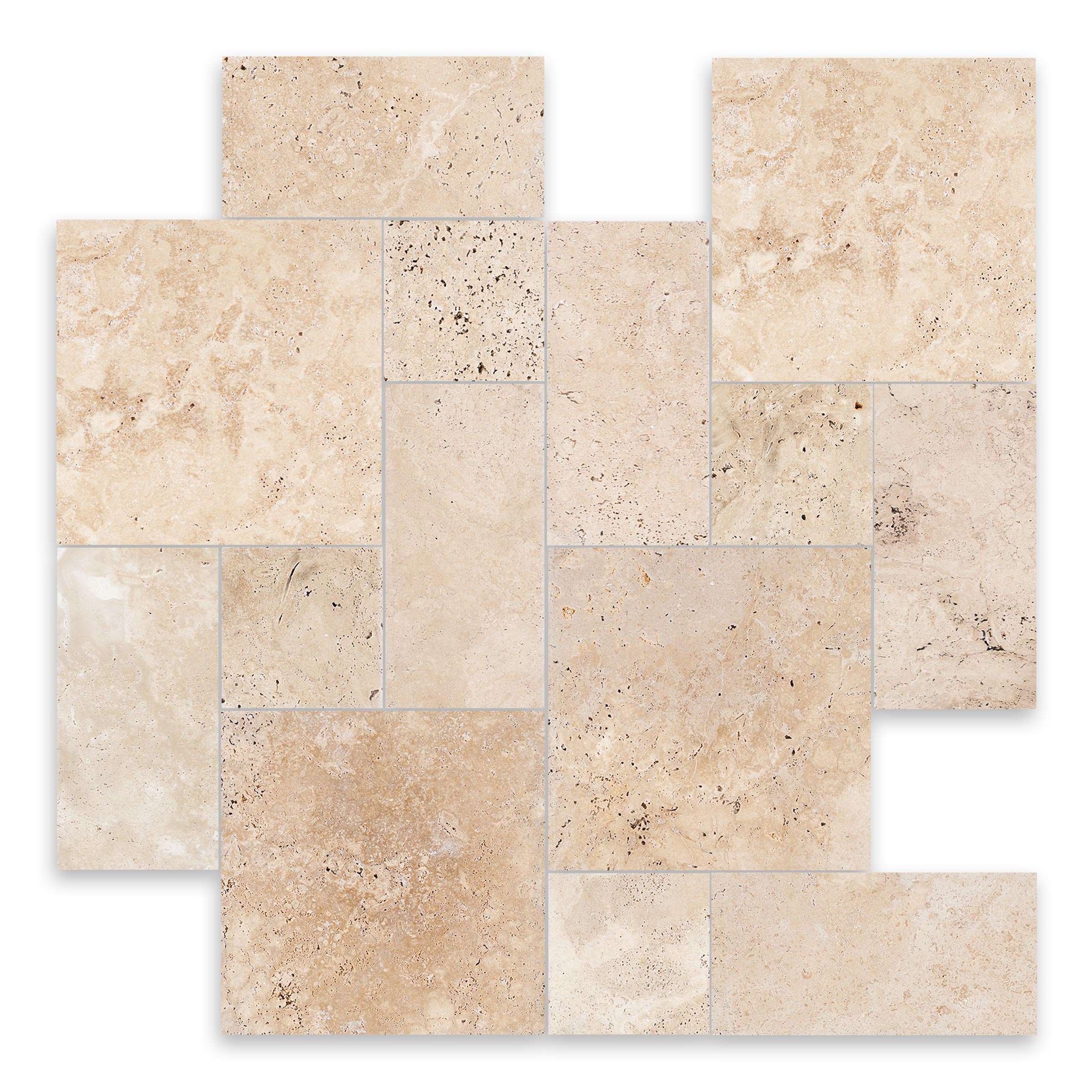 IVORY PREMIUM: Travertine Roman Paving Tile Pattern (8 SQFT | Tumbled)