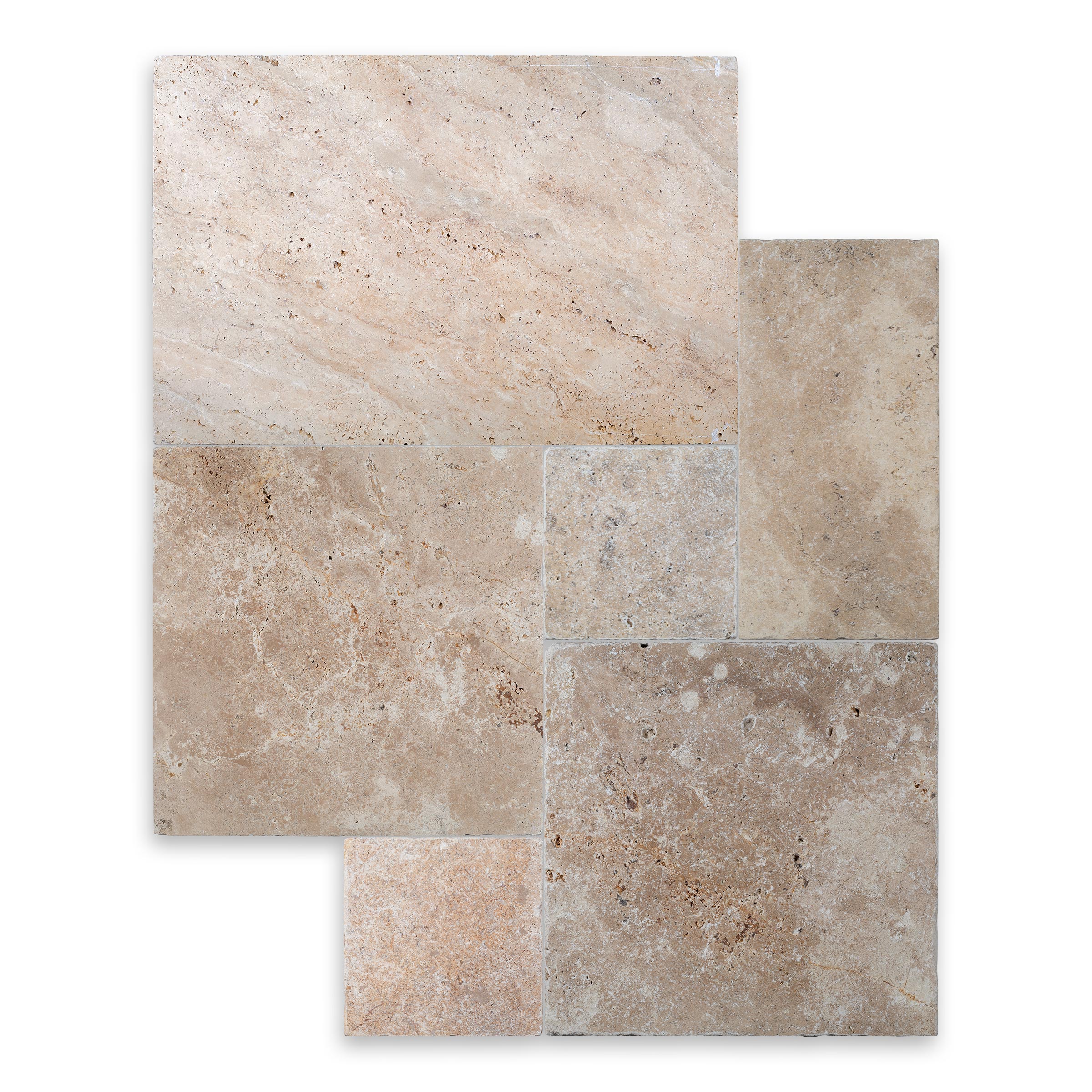 IVORY PREMIUM: Travertine Versailles Paving Tile Pattern (8 SQFT | Tumbled)