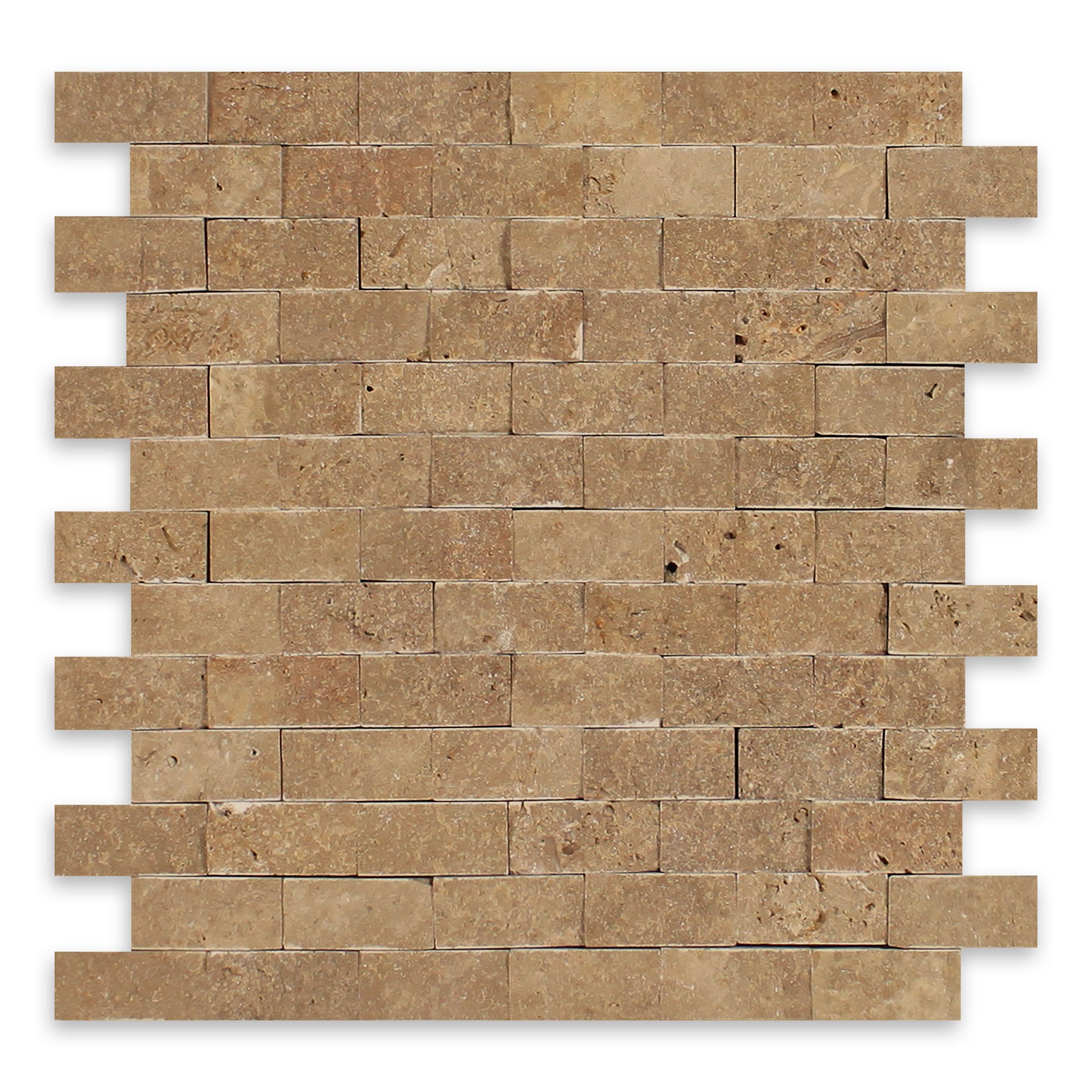 NOCE PREMIUM: Travertine 1"x2" Staggered Joint Mosaic (12 1/4"x12 3/4"x3/8" | Splitface)