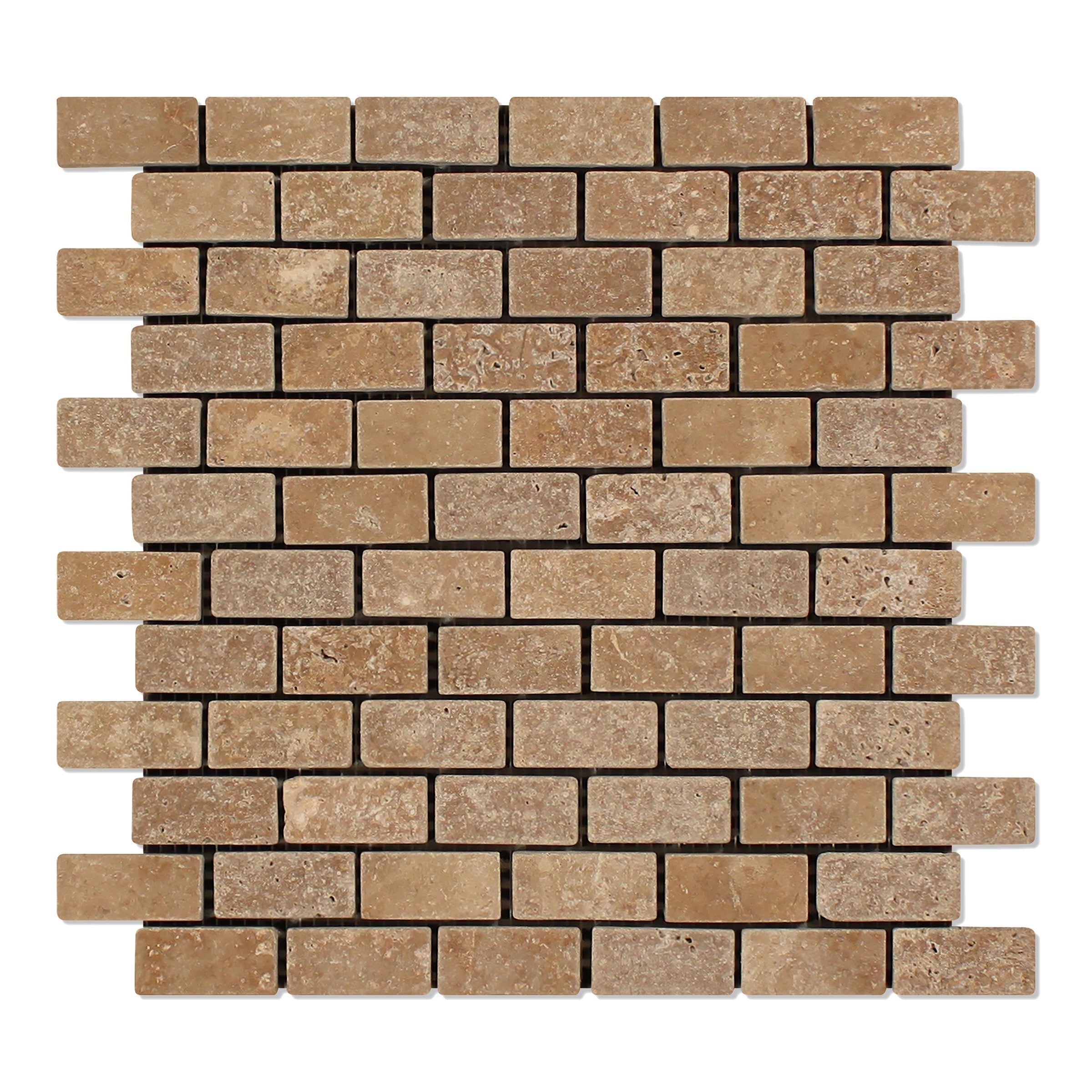 NOCE PREMIUM: Travertine 1"x2" Staggered Joint Mosaic (12 1/4"x12 3/4"x3/8" | Tumbled)