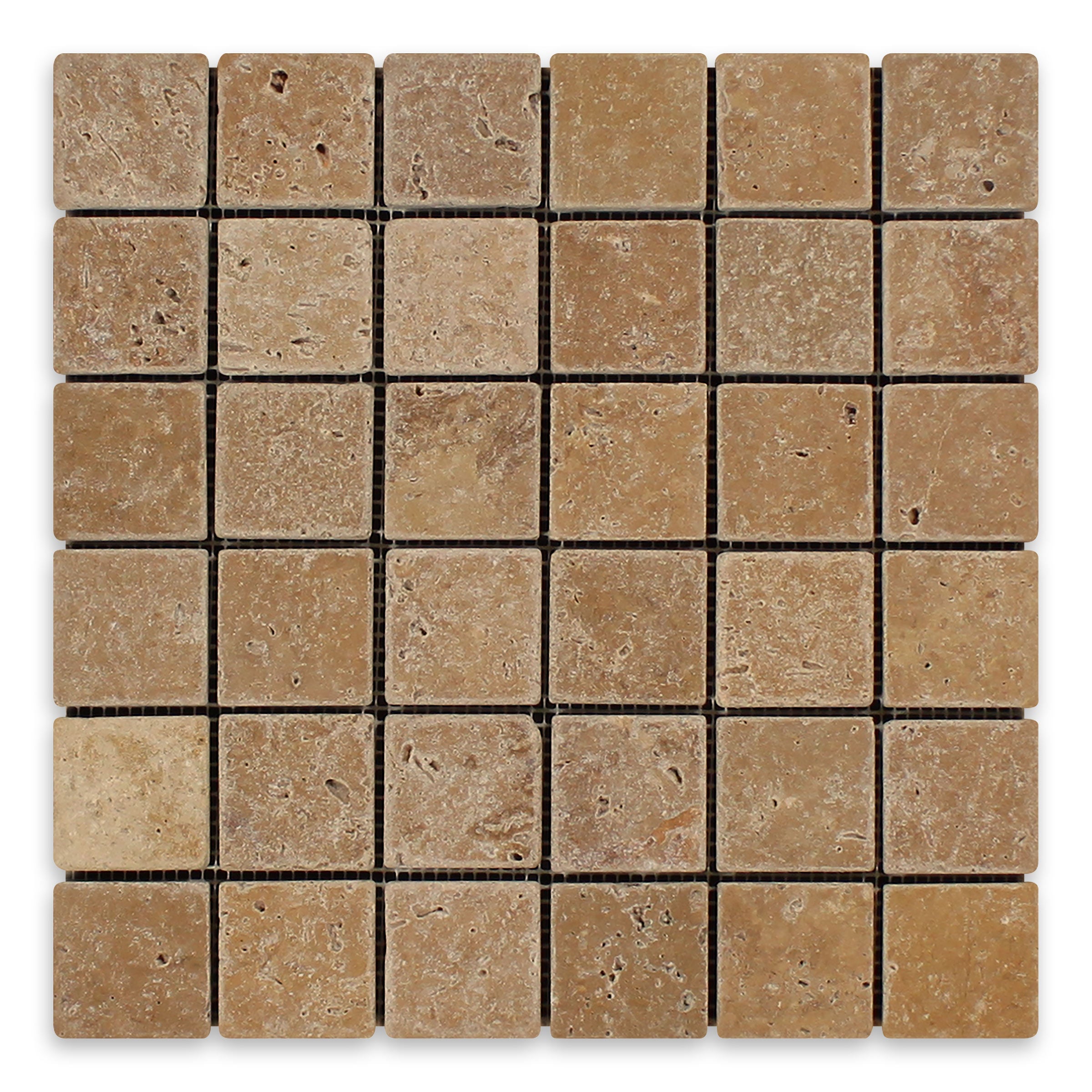 NOCE PREMIUM: Travertine 2" Straight Stack Mosaic (12"x12"x3/8" | Tumbled)