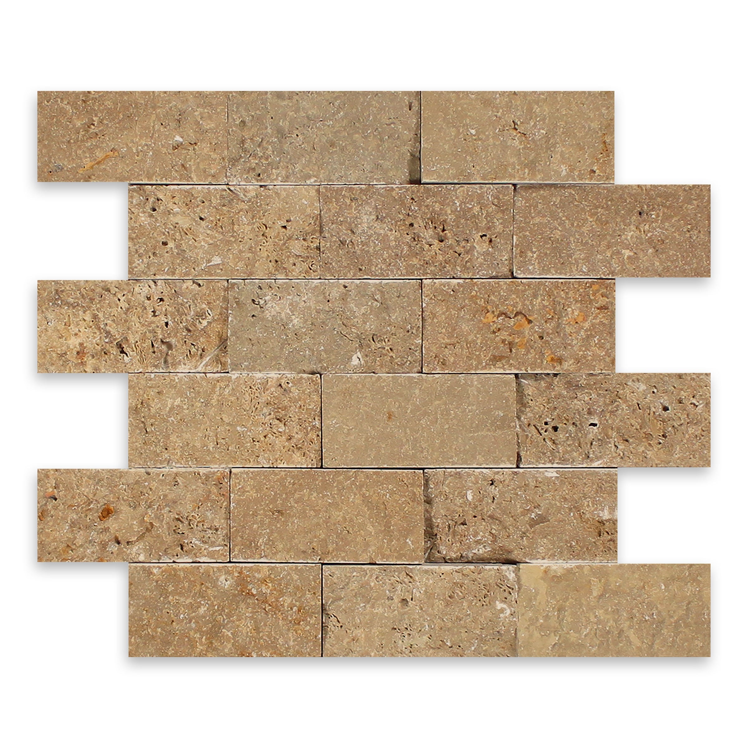 NOCE PREMIUM: Travertine 2"x4" Staggered Joint Mosaic (11 3/4"x12"x3/8" | Splitface)