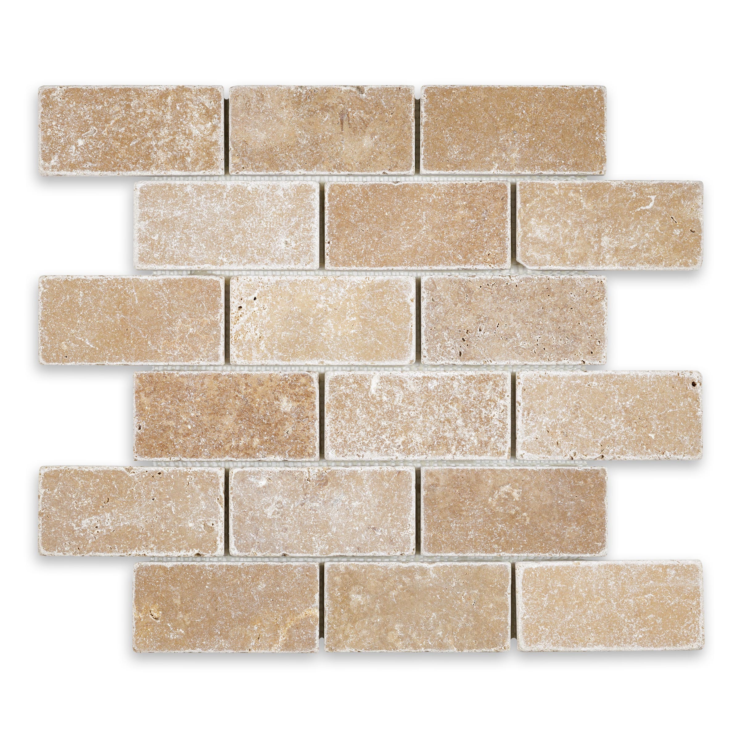 NOCE PREMIUM: Travertine 2"x4" Staggered Joint Mosaic (11 3/4"x12"x3/8" | Tumbled)