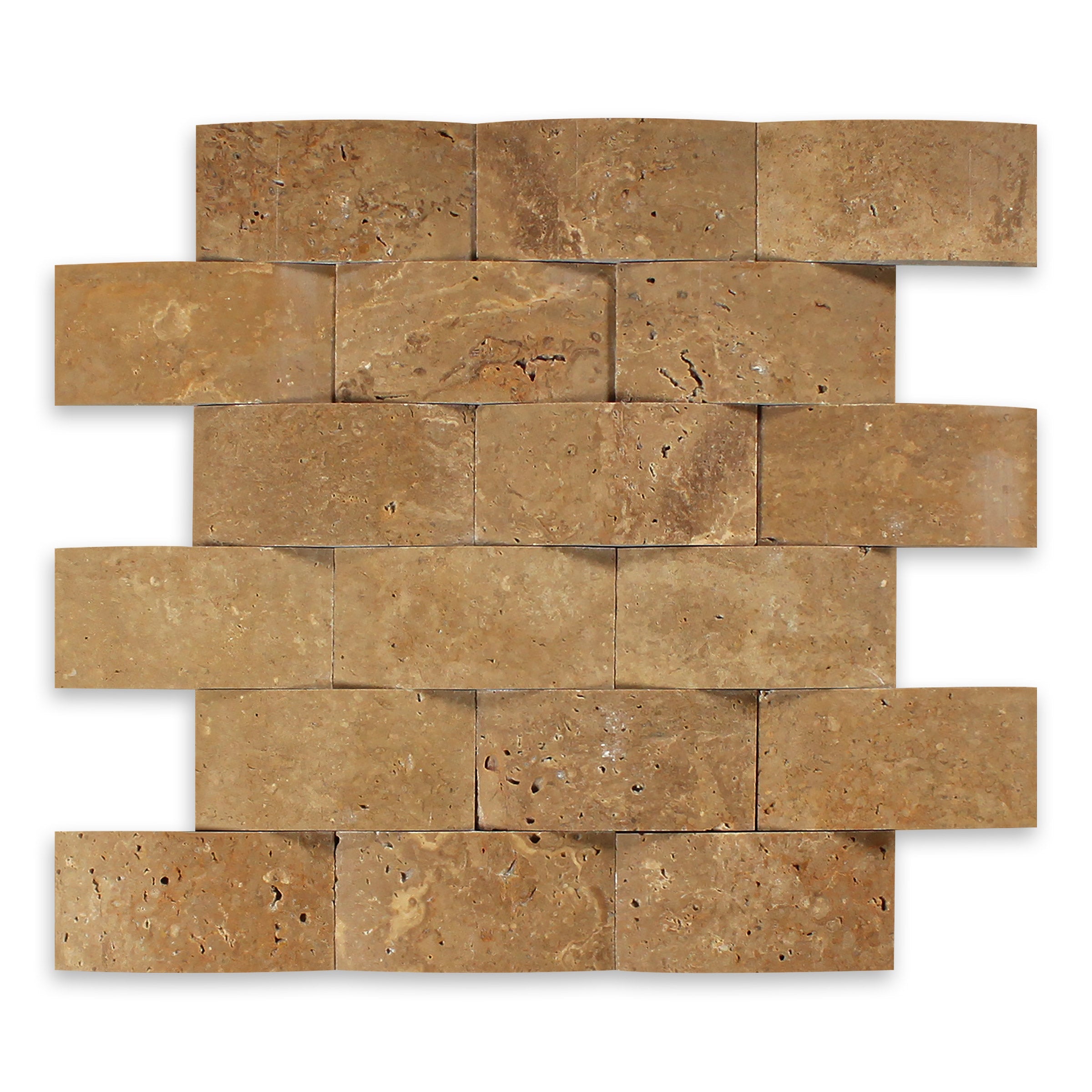 NOCE PREMIUM: Travertine 2"x4" Wavy Staggered Joint Mosaic (11 7/8"x11 7/8"x3/8" | Splitface)