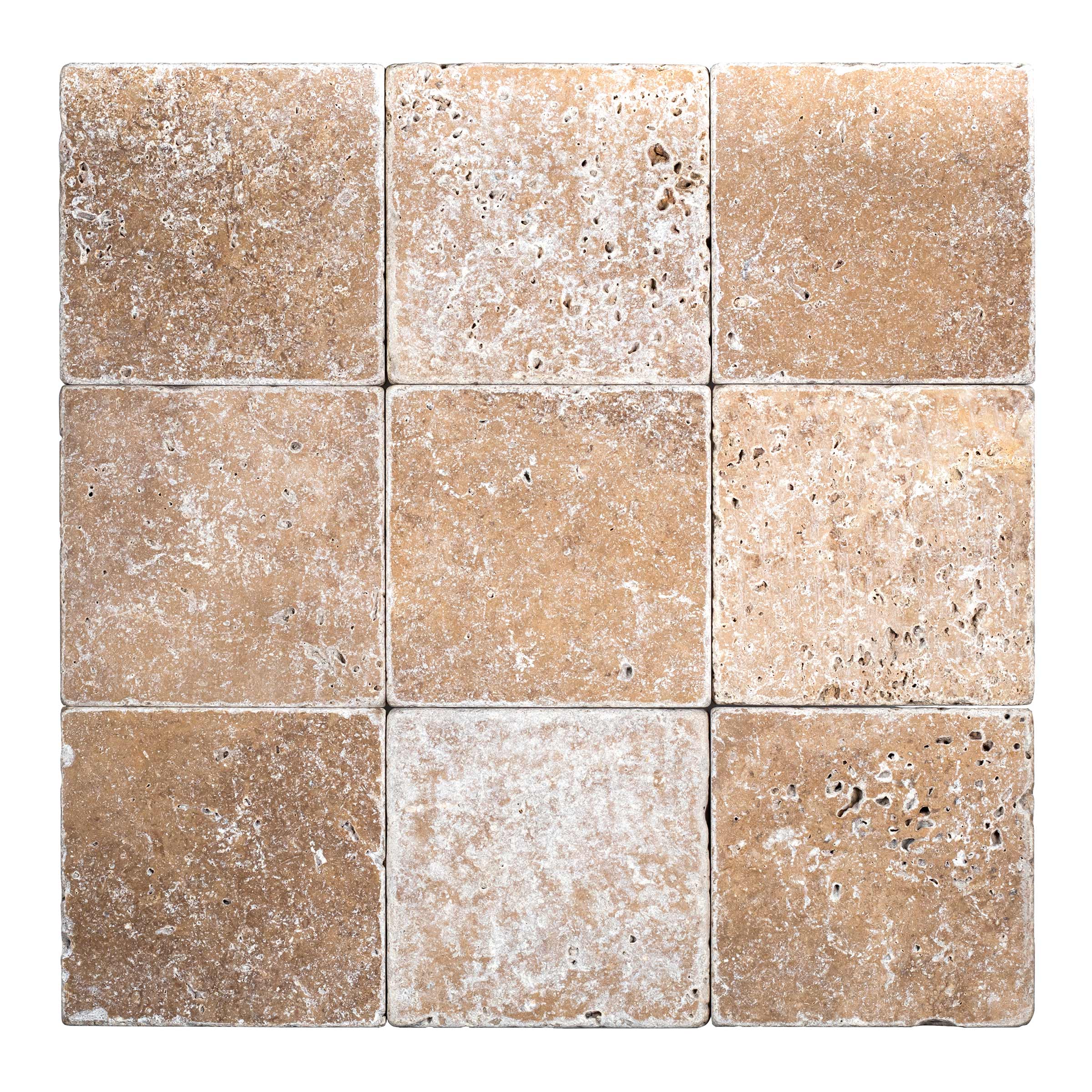 NOCE PREMIUM: Travertine Square Field Tile (4"x4"x3/8" | Tumbled)