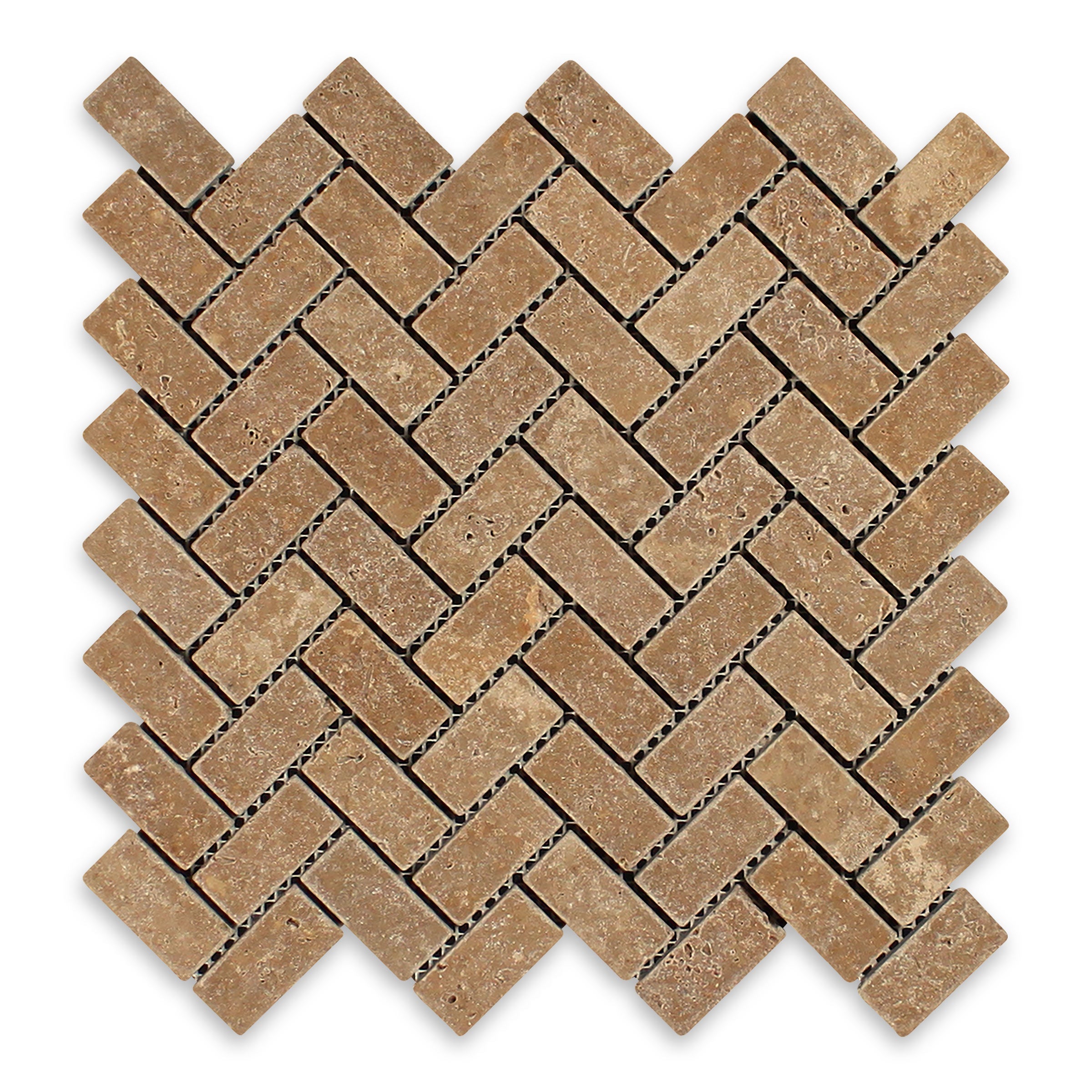 NOCE PREMIUM: Travertine 1"x2" Herringbone Mosaic (11 1/8"x12"x3/8" | Tumbled)