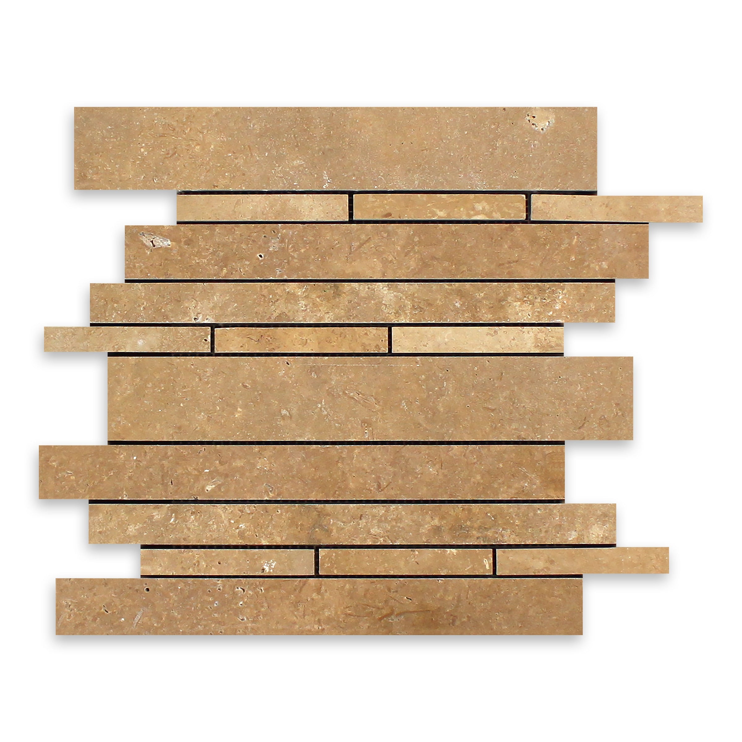 NOCE PREMIUM: Travertine Multiwidth Random Strip Mosaic (12"x12"x3/8" | Filled, Honed)