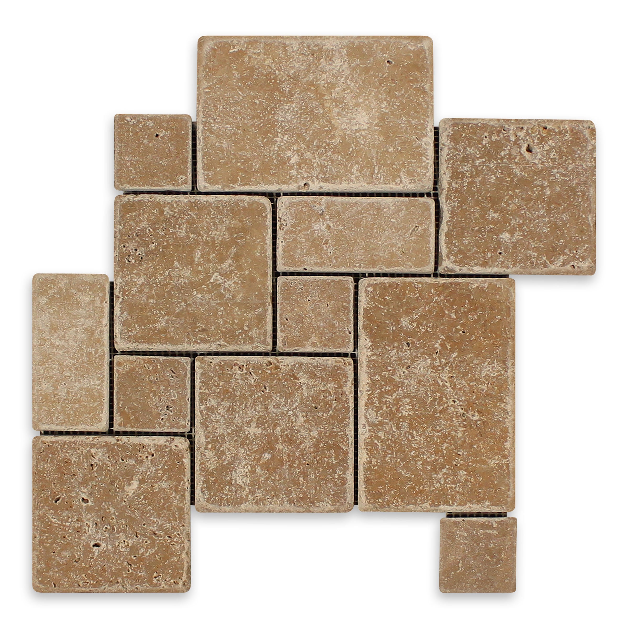 NOCE PREMIUM: Travertine  Mini Versailles Mosaic (12"x12"x3/8" | Tumbled)