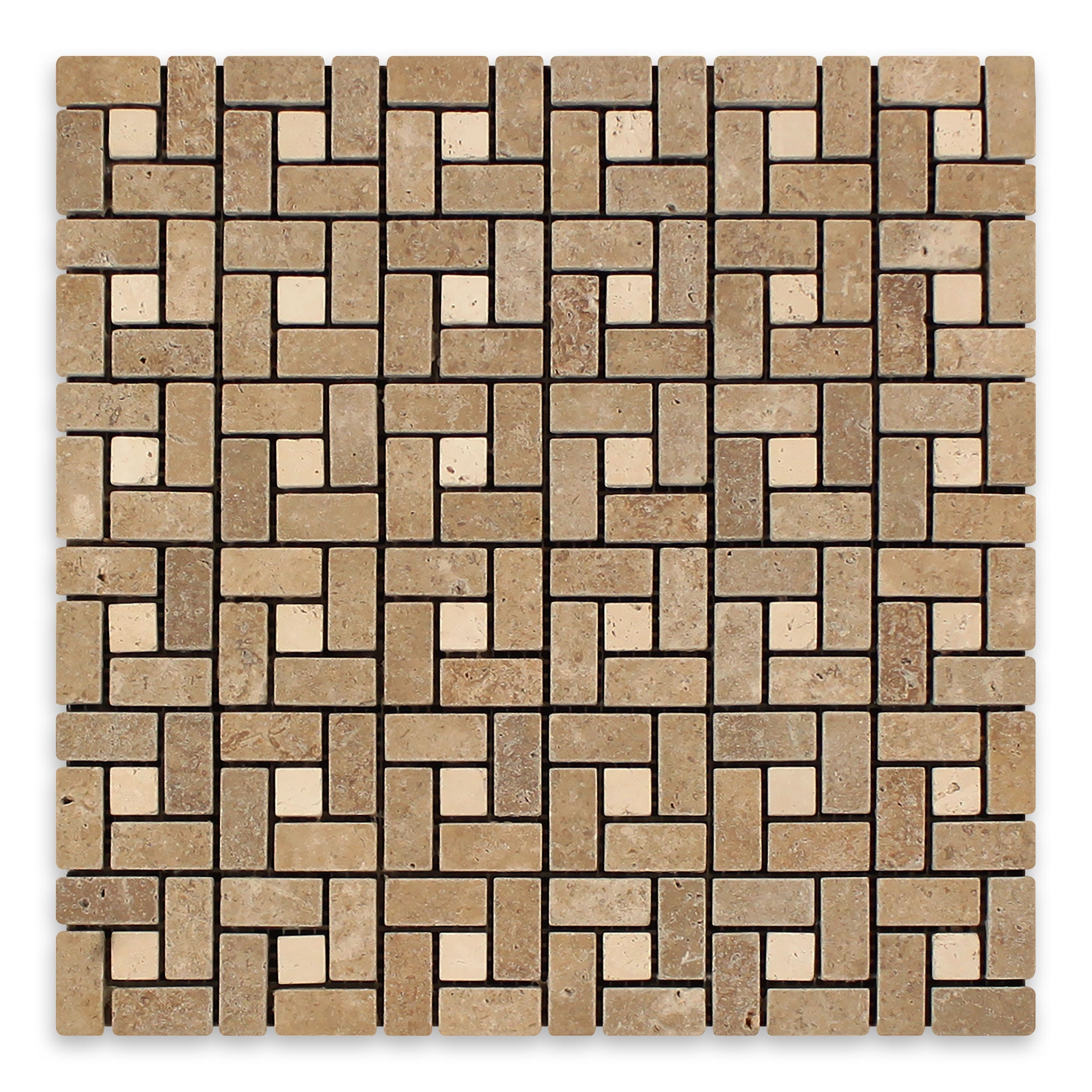 NOCE PREMIUM: Travertine Ivory Dot Windmill Mosaic (12"x12"x3/8" | Tumbled)