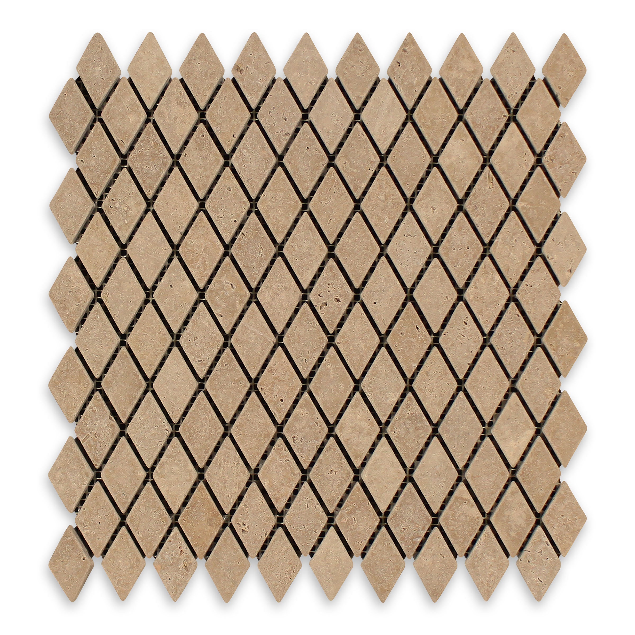 NOCE PREMIUM: Travertine 1"x2" Rhomboid Mosaic (12"x12 1/4"x3/8" | Tumbled)