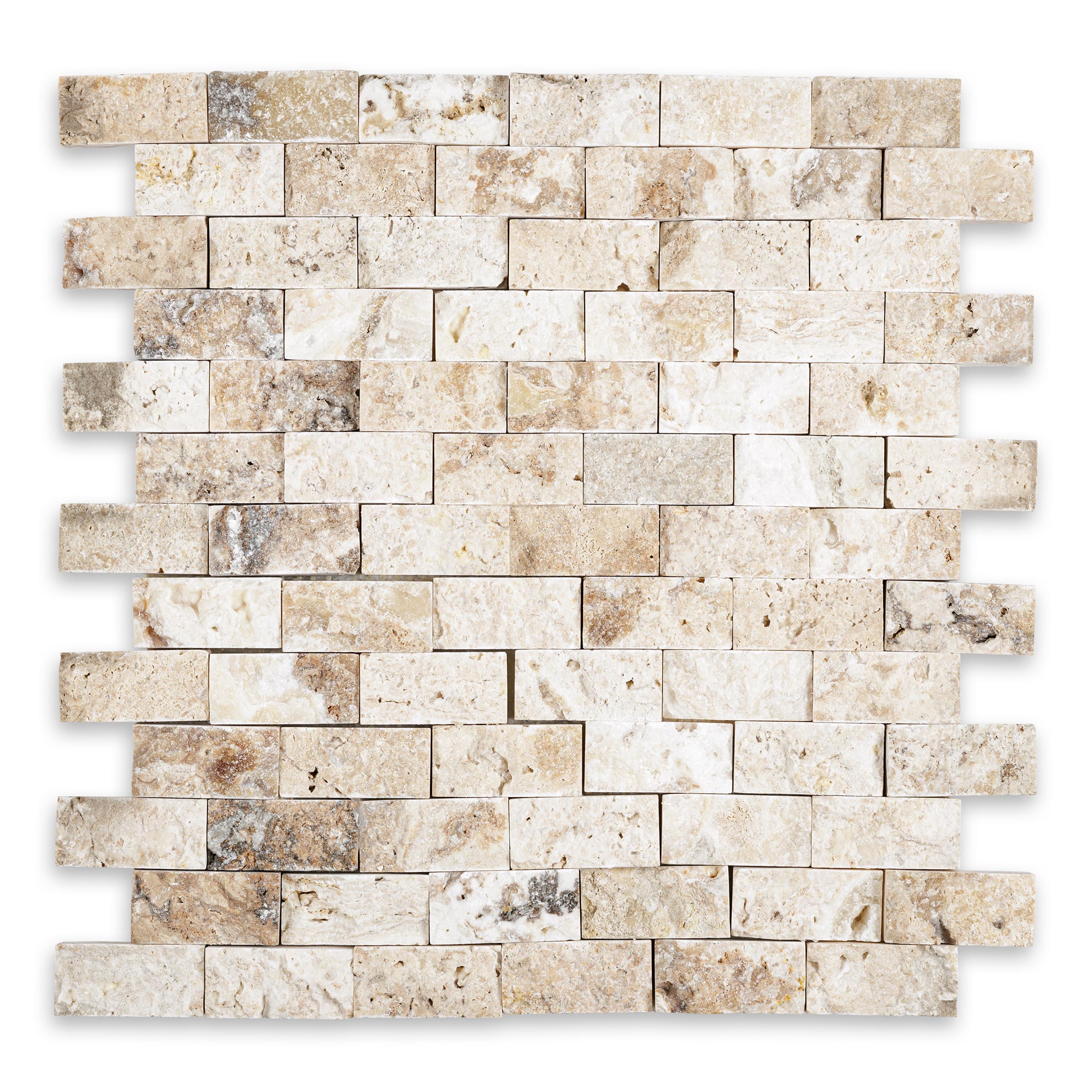 PHILADELPHIA: Travertine 1"x2" Staggered Joint Mosaic (12 1/4"x12 3/4"x3/8" | Splitface)