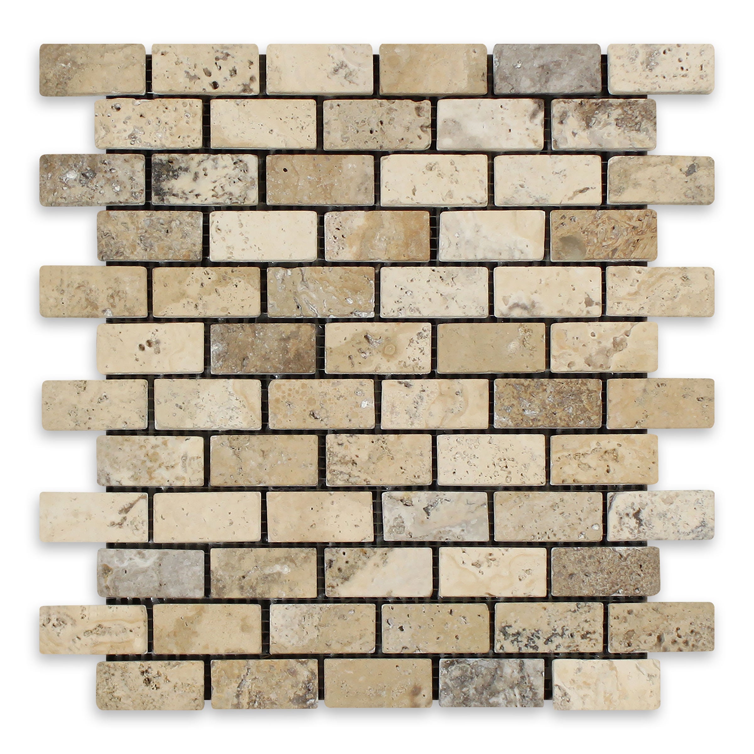 PHILADELPHIA: Travertine 1"x2" Staggered Joint Mosaic (12 1/4"x12 3/4"x3/8" | Tumbled)