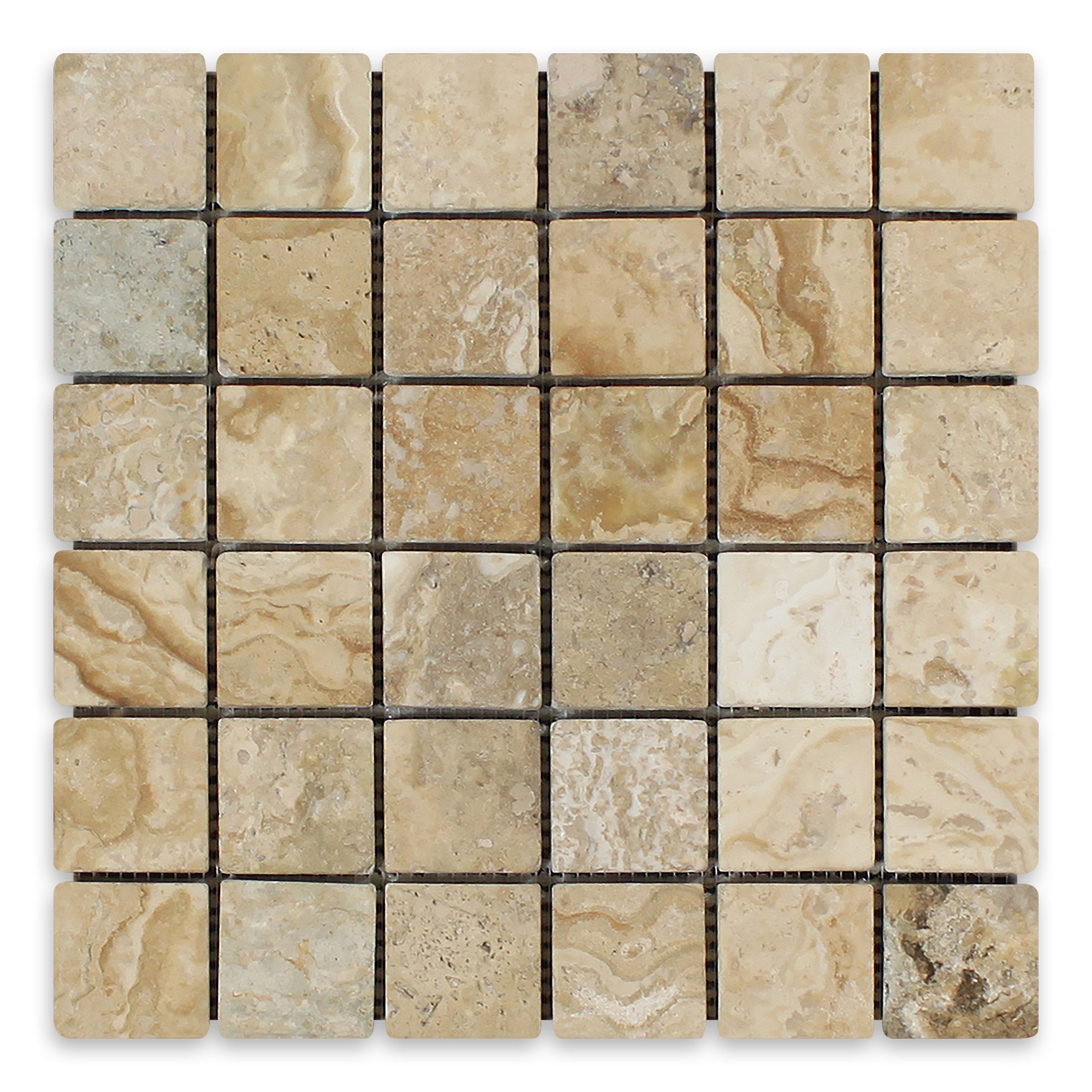 PHILADELPHIA: Travertine 2" Straight Stack Mosaic (12"x12"x3/8" | Tumbled)