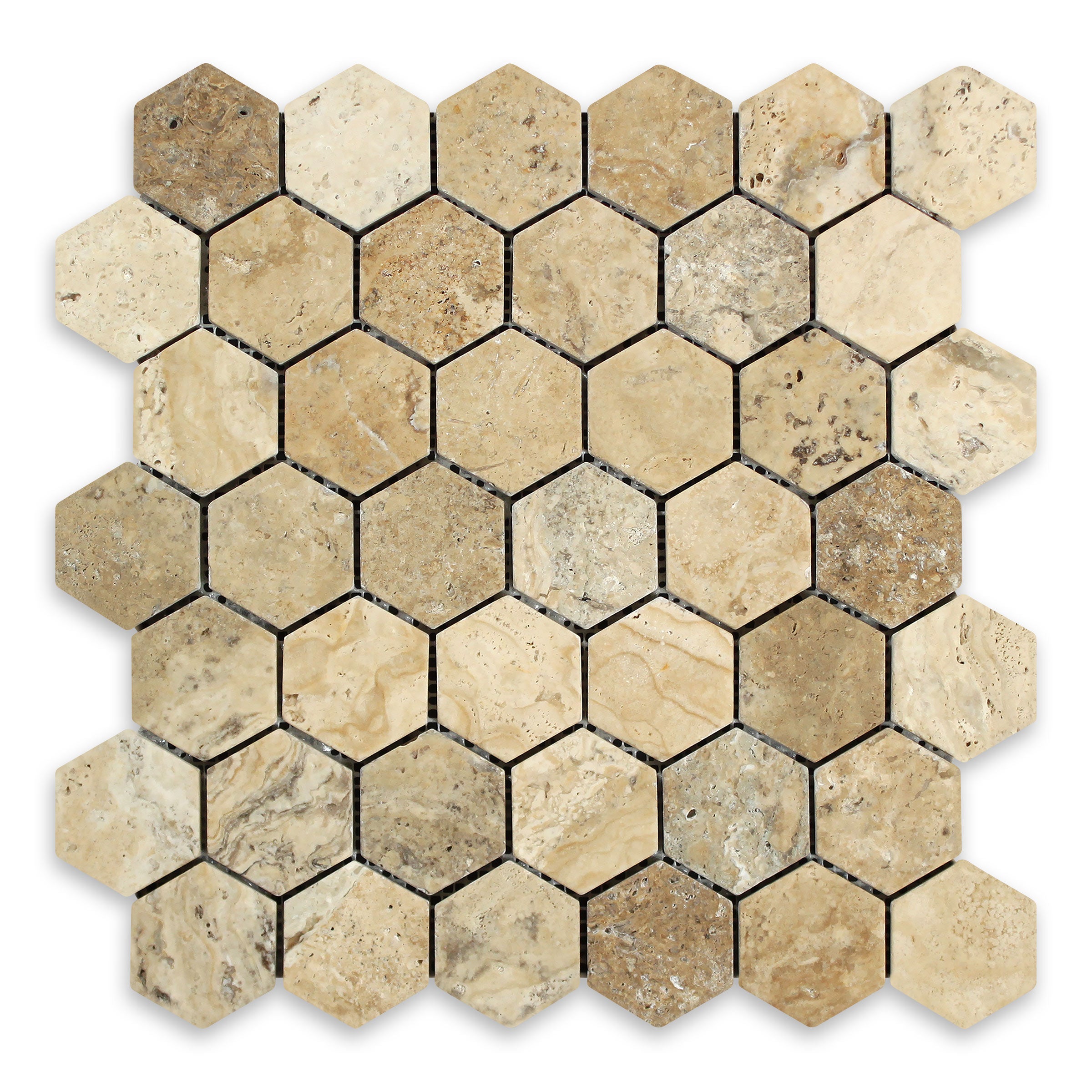 PHILADELPHIA: Travertine 2" Hexagonal Mosaic (11 3/4"x12"x3/8" | Tumbled)