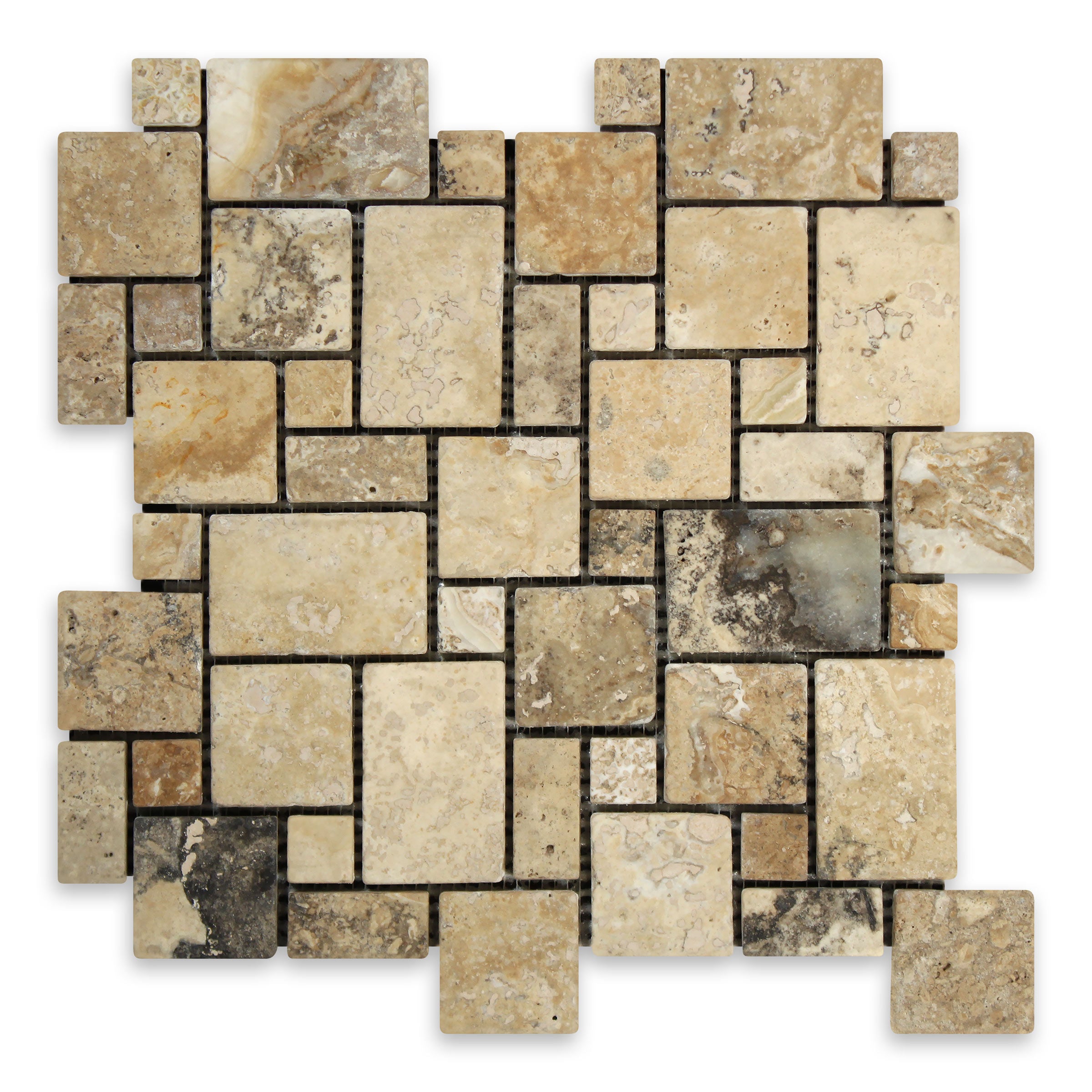 PHILADELPHIA: Travertine  Mini Versailles Mosaic (11 3/4"x11 3/4"x3/8" | Tumbled)