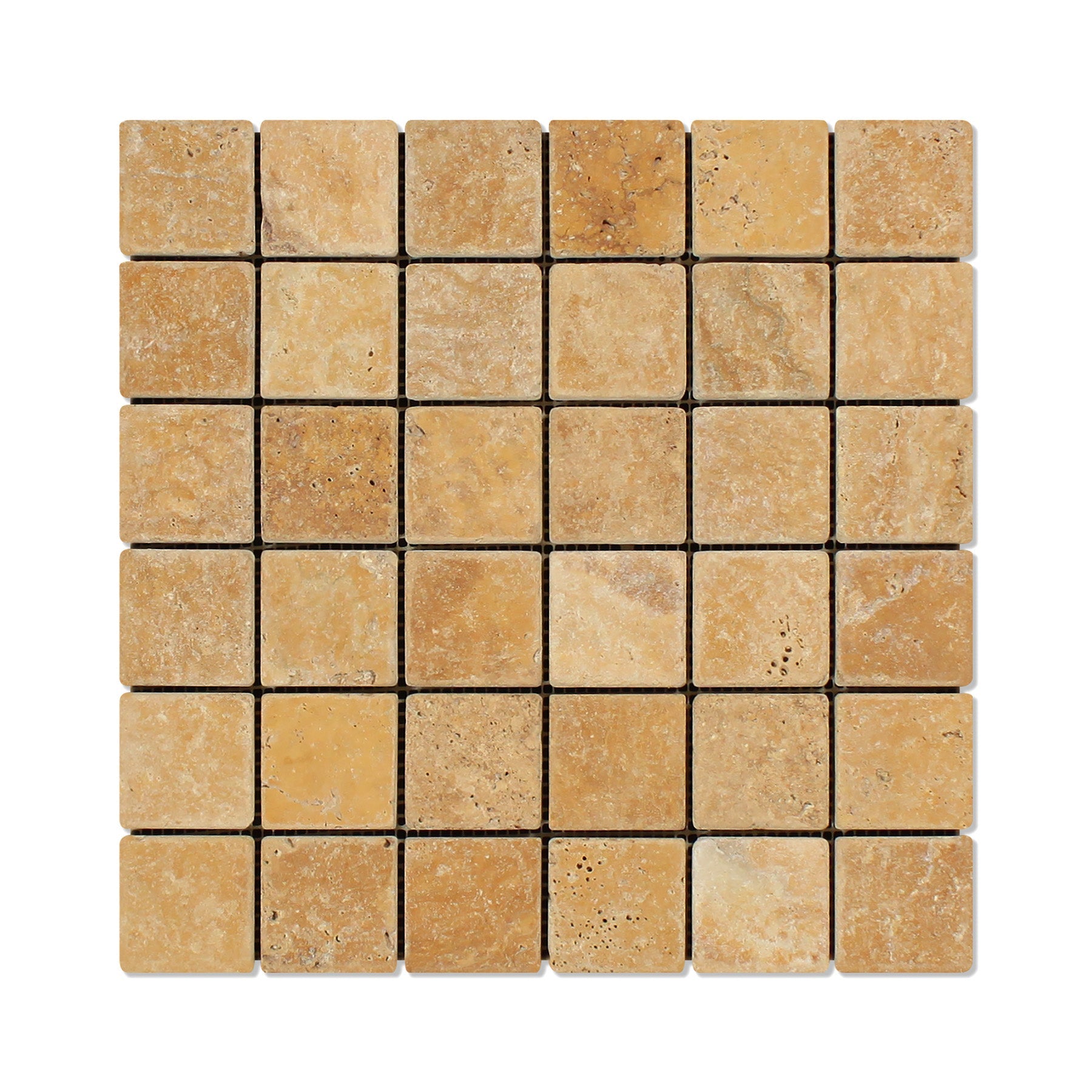 GOLDEN SIENNA: Travertine 2" Straight Stack Mosaic (12"x12"x3/8" | Tumbled)