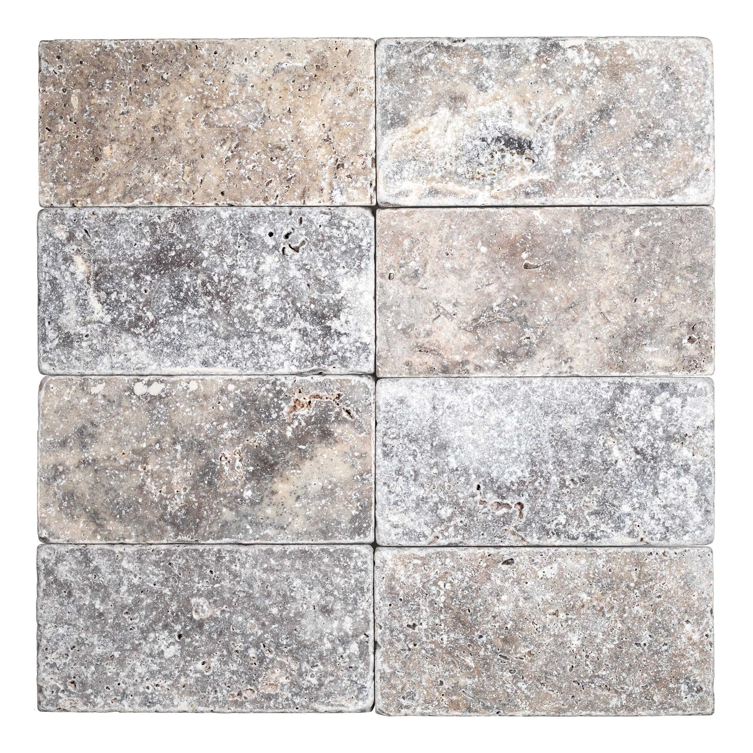 SILVER PREMIUM: Travertine Rectangle Field Tile (3"x6"x3/8" | Tumbled)