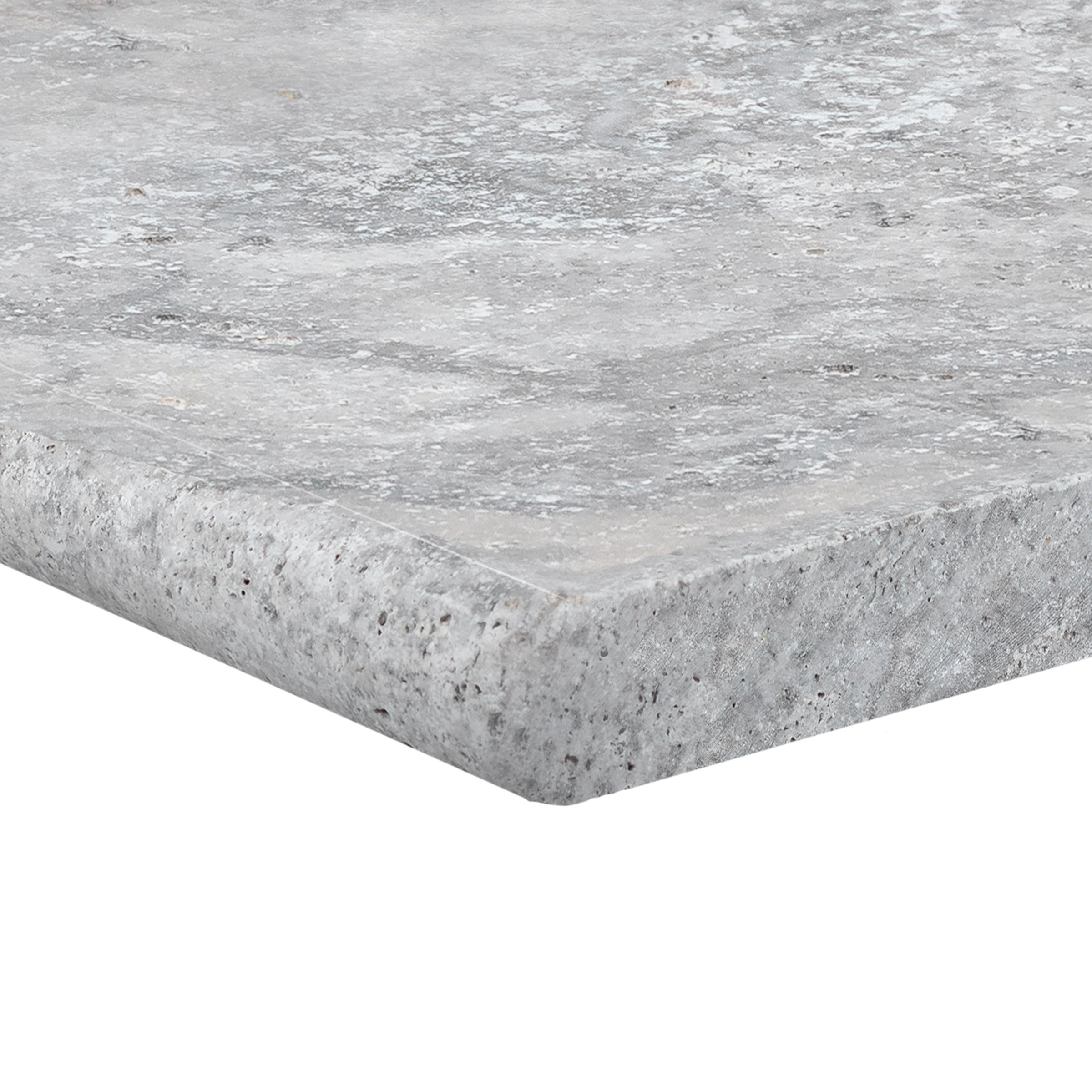 SILVER PREMIUM: Travertine Single Bulnose 24 Pool Coping Paving Accessory (12"x24"x1 3/16" | Tumbled)