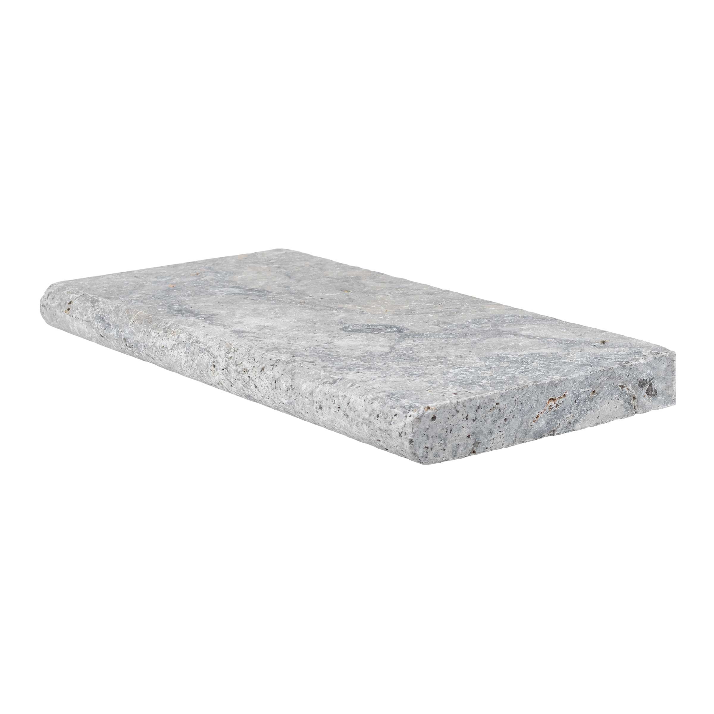 SILVER PREMIUM: Travertine Single Bulnose 24 Pool Coping Paving Accessory (12"x24"x2" | Tumbled)