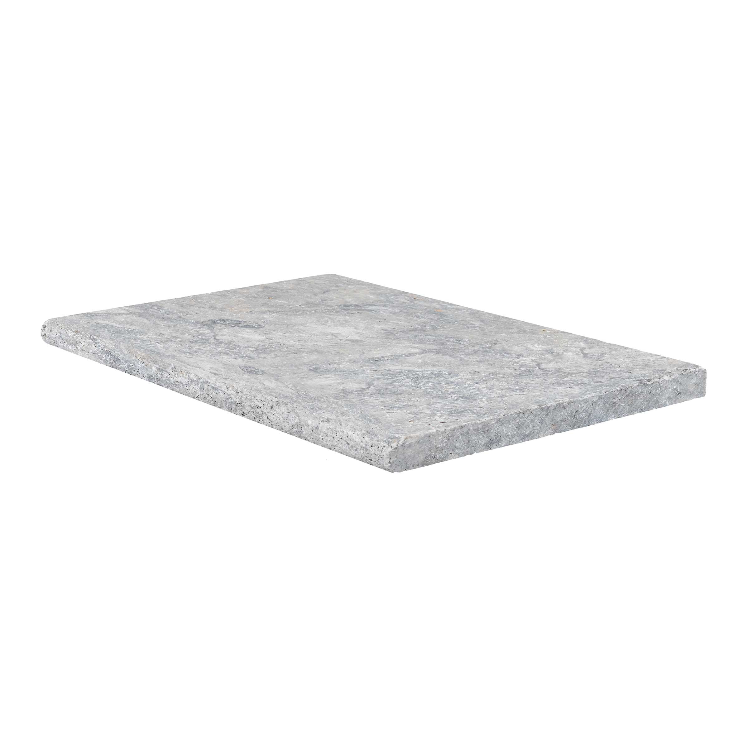 SILVER PREMIUM: Travertine Single Bulnose 24 Pool Coping Paving Accessory (16"x24"x1 3/16" | Tumbled)