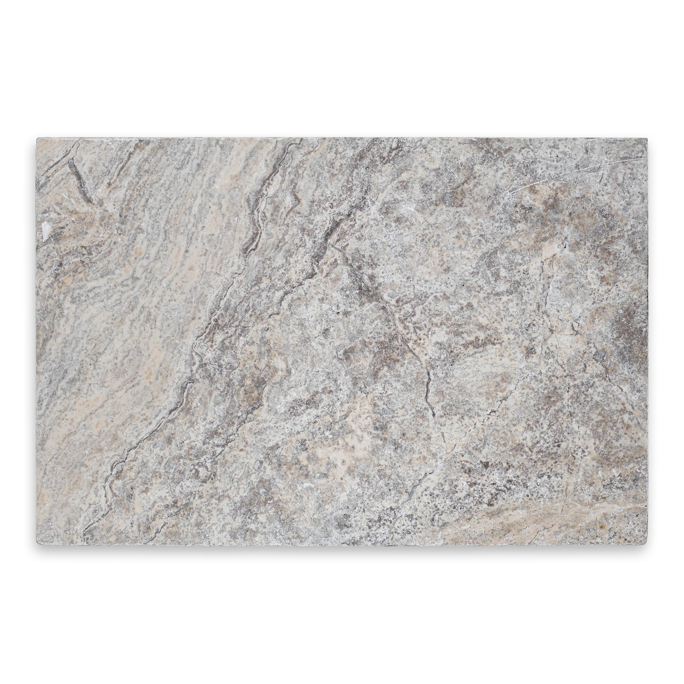 SILVER PREMIUM: Travertine Rectangle Paving Tile (16"x24"x1 3/16" | Tumbled)