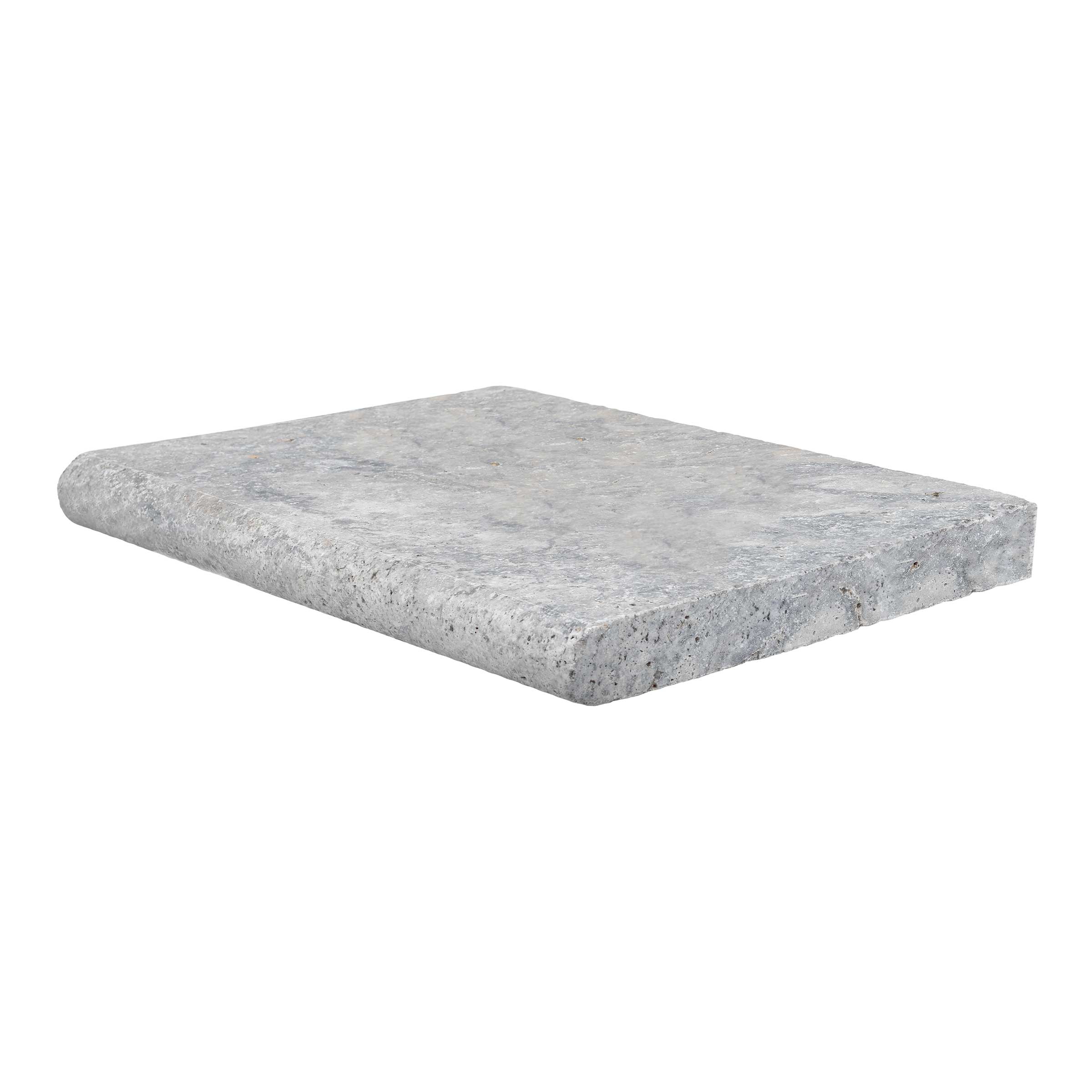 SILVER PREMIUM: Travertine Single Bulnose 24 Pool Coping Paving Accessory (16"x24"x2" | Tumbled)