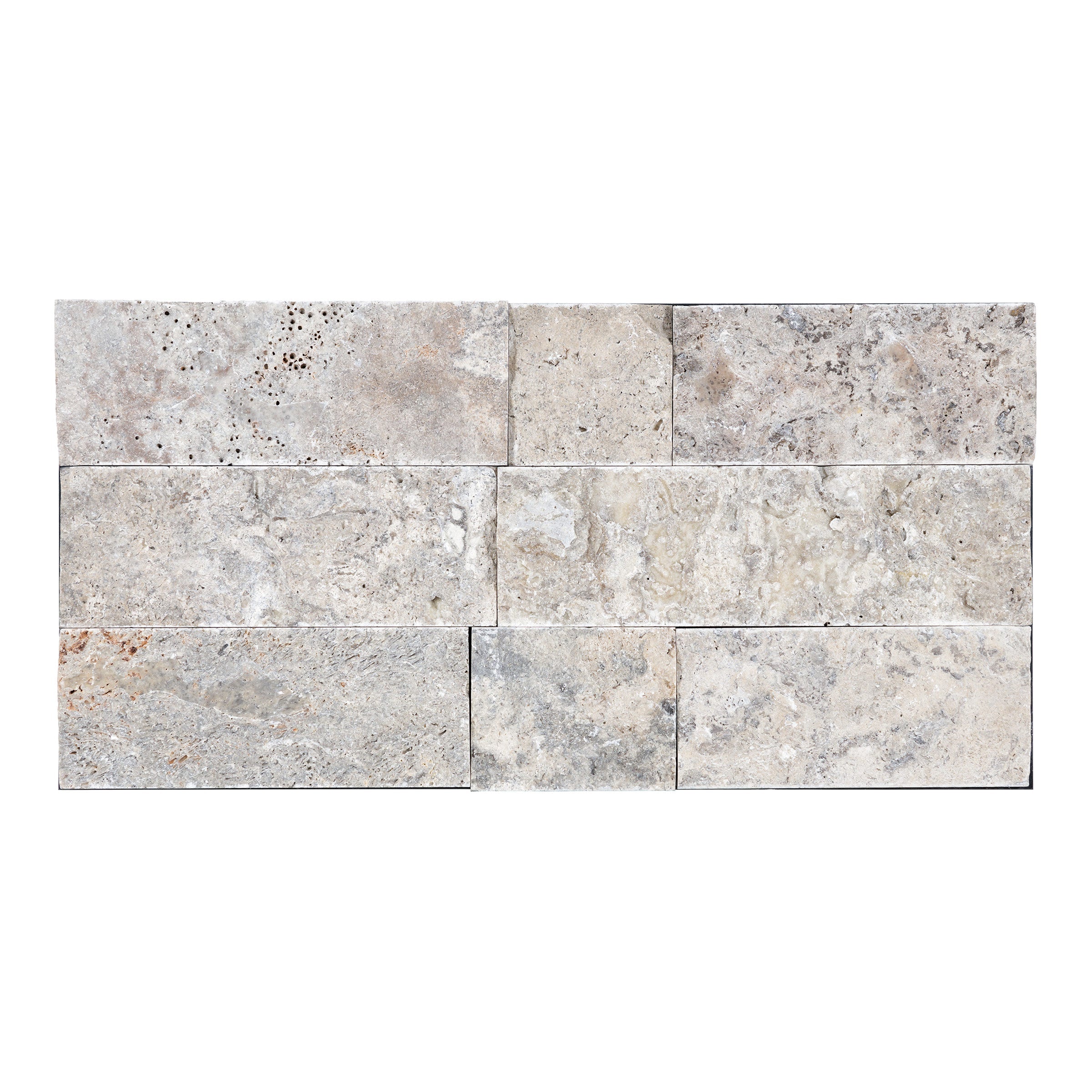 SILVER PREMIUM: Travertine Random Length Wall Veneer Flats Set (4"xRx7/8"- 1 1/4" | Splitface)