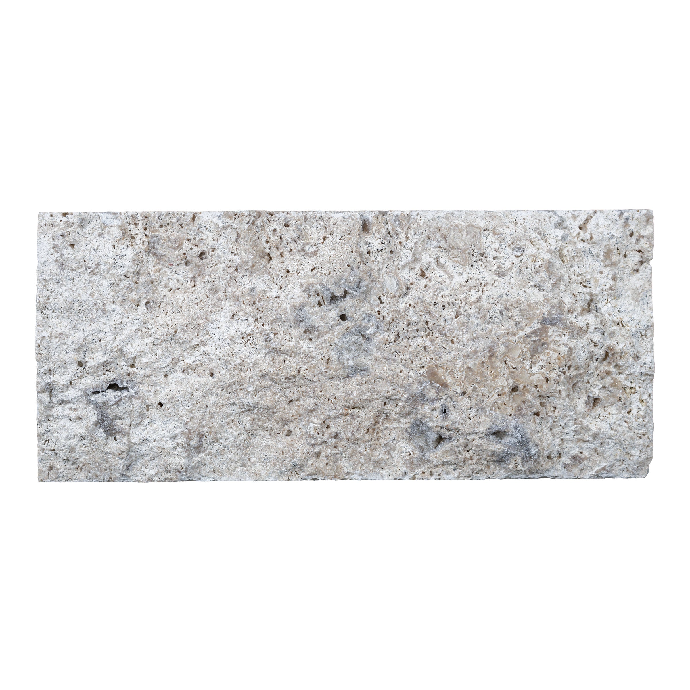 SILVER PREMIUM: Travertine Random Length Wall Veneer Flats Set (4"xRx7/8"- 1 1/4" | Splitface)